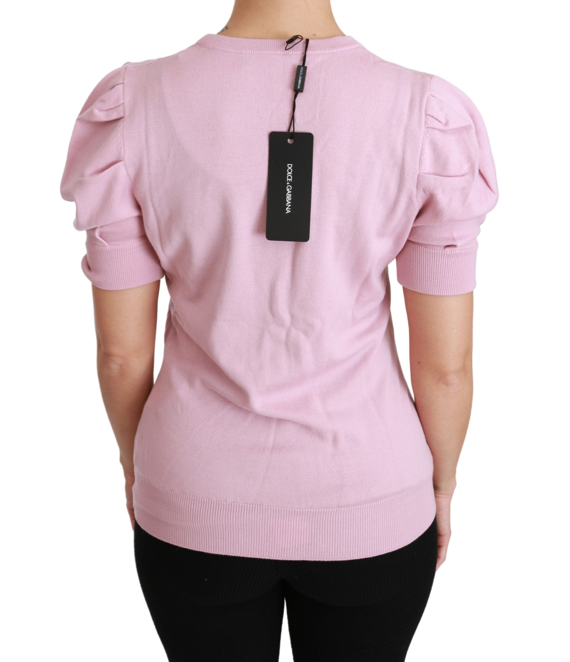 Roze blouse met geborduurde bloemen en wollen top