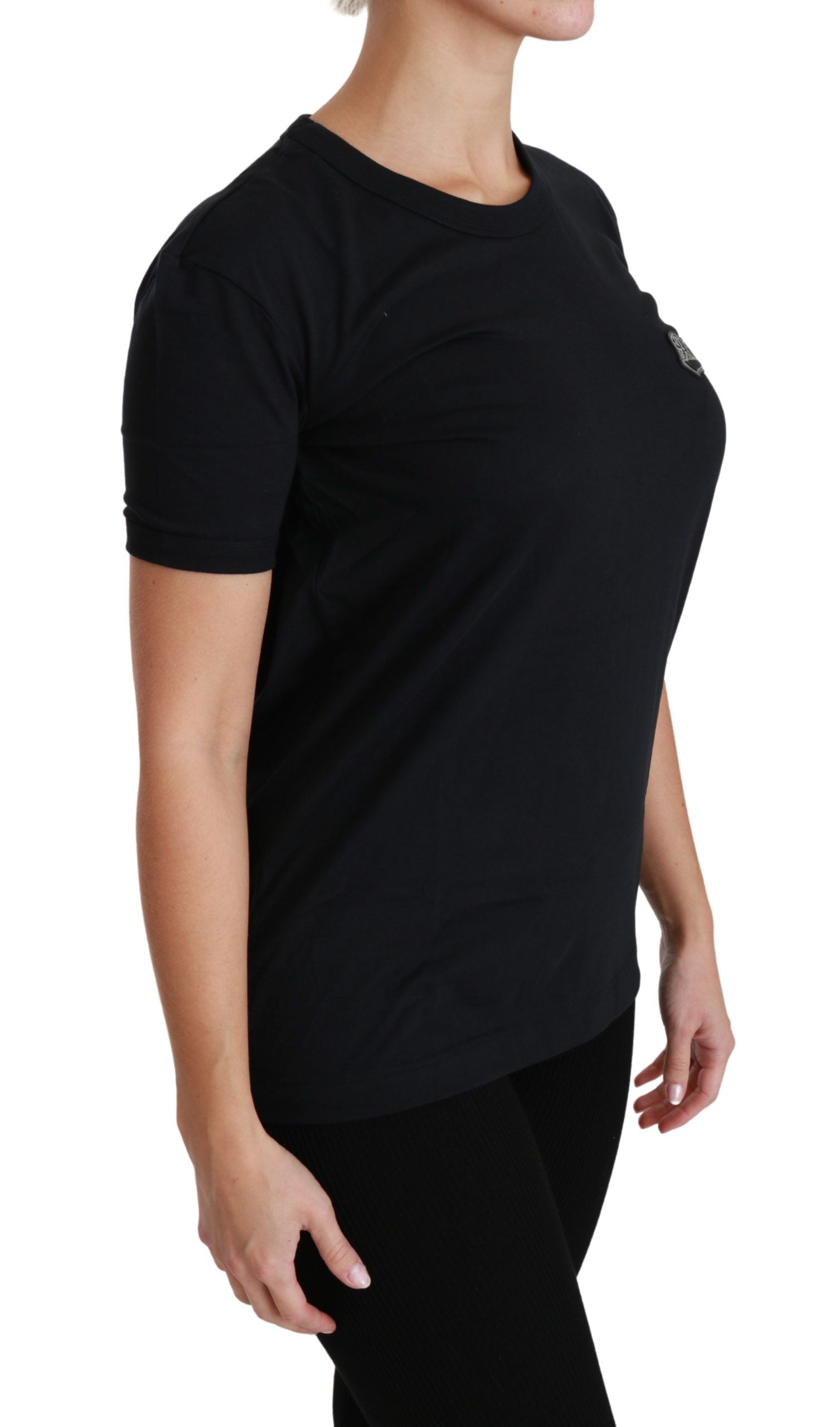 Blauwe Amore Patch Crewneck katoenen top T-shirt