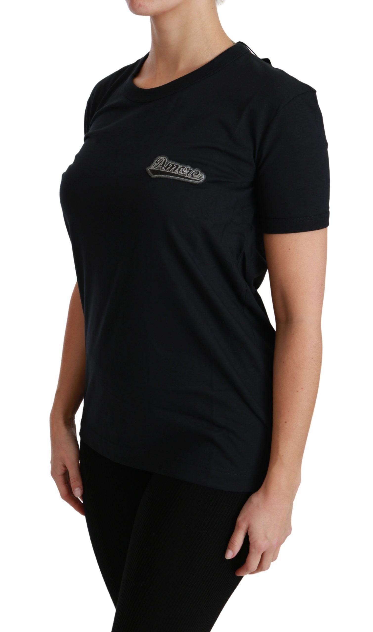 Blauwe Amore Patch Crewneck katoenen top T-shirt