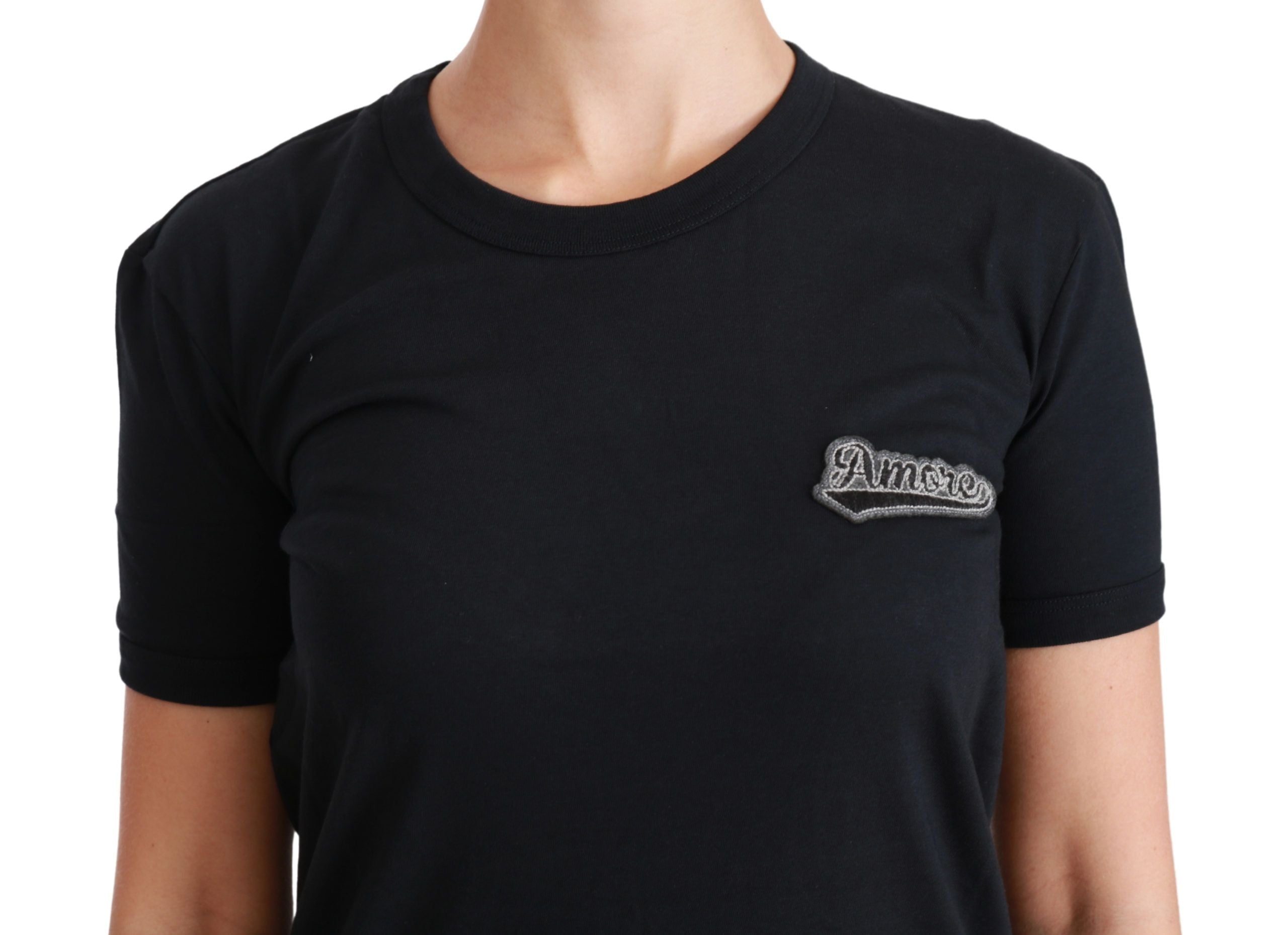 Blauwe Amore Patch Crewneck katoenen top T-shirt