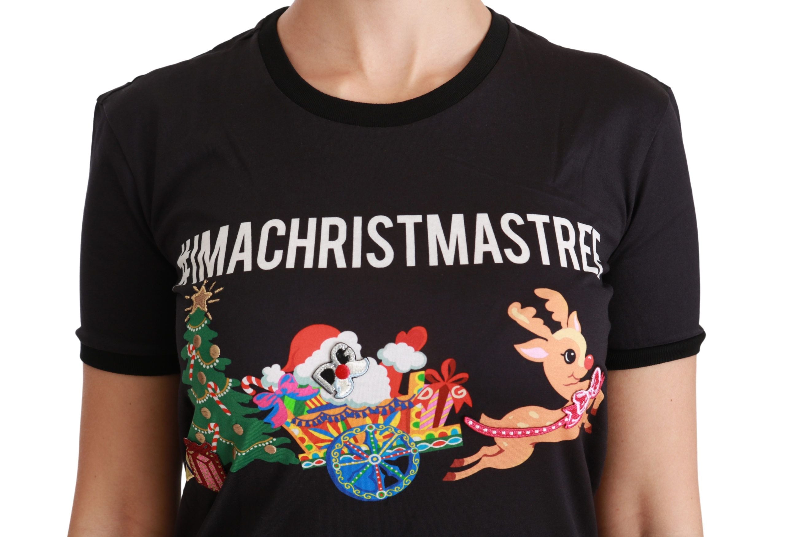 Zwart #ImAChristmasTree T-shirt met ronde hals