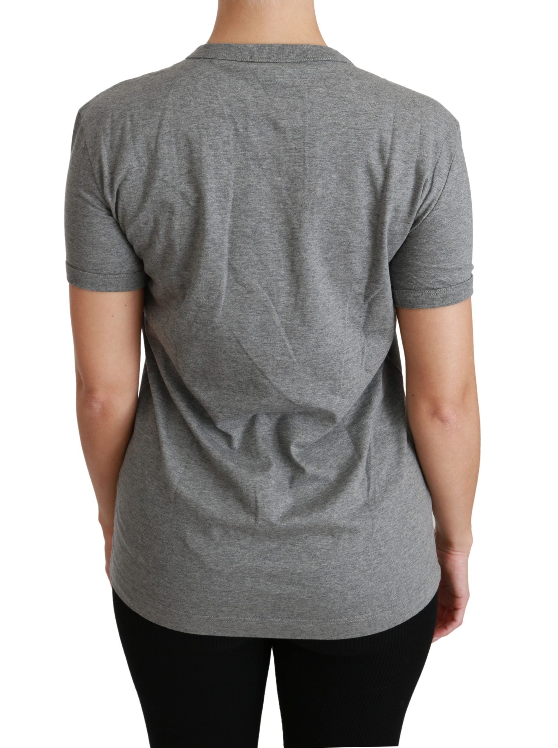 Grijs katoenen T-shirt met ronde hals en Amore-patch