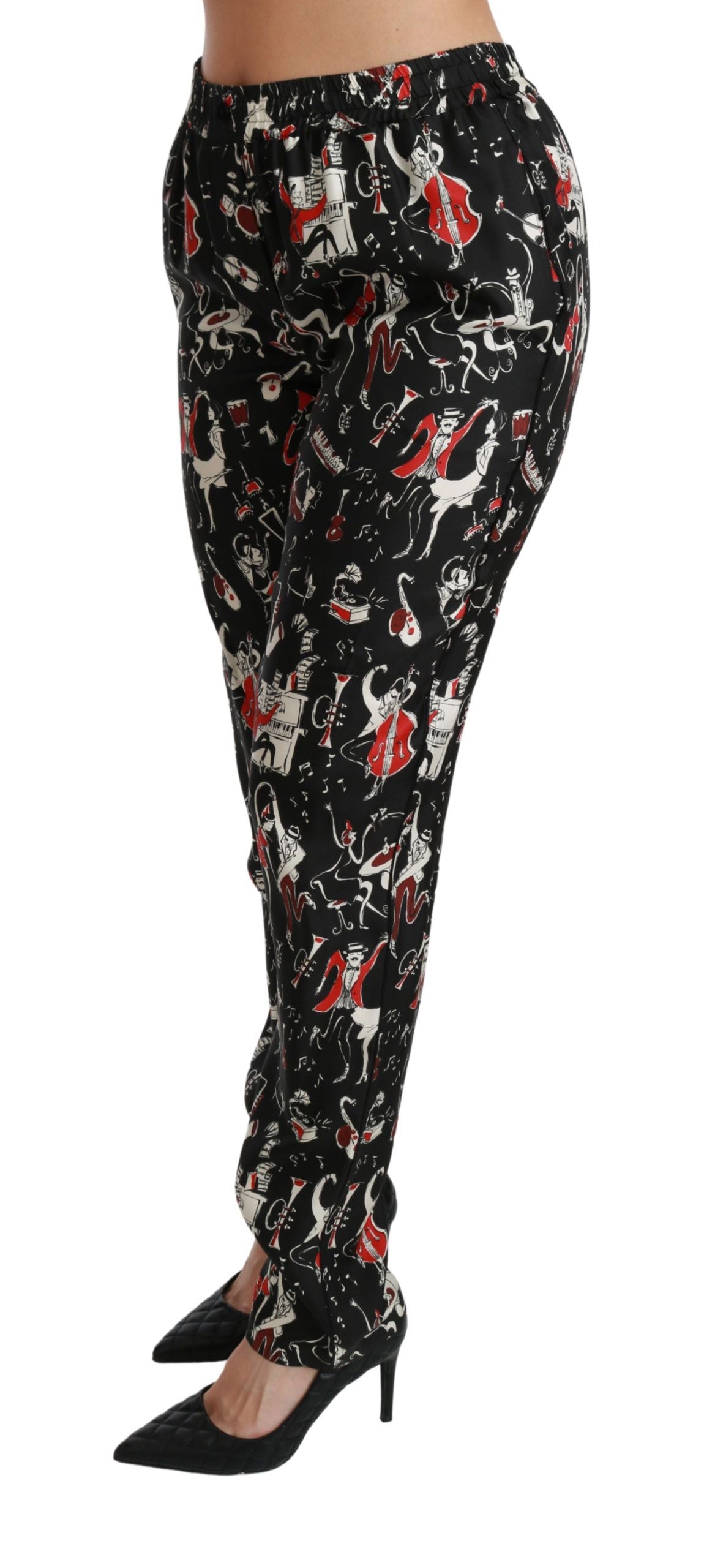 Zwarte zijden instrumentbroek met middelhoge taille