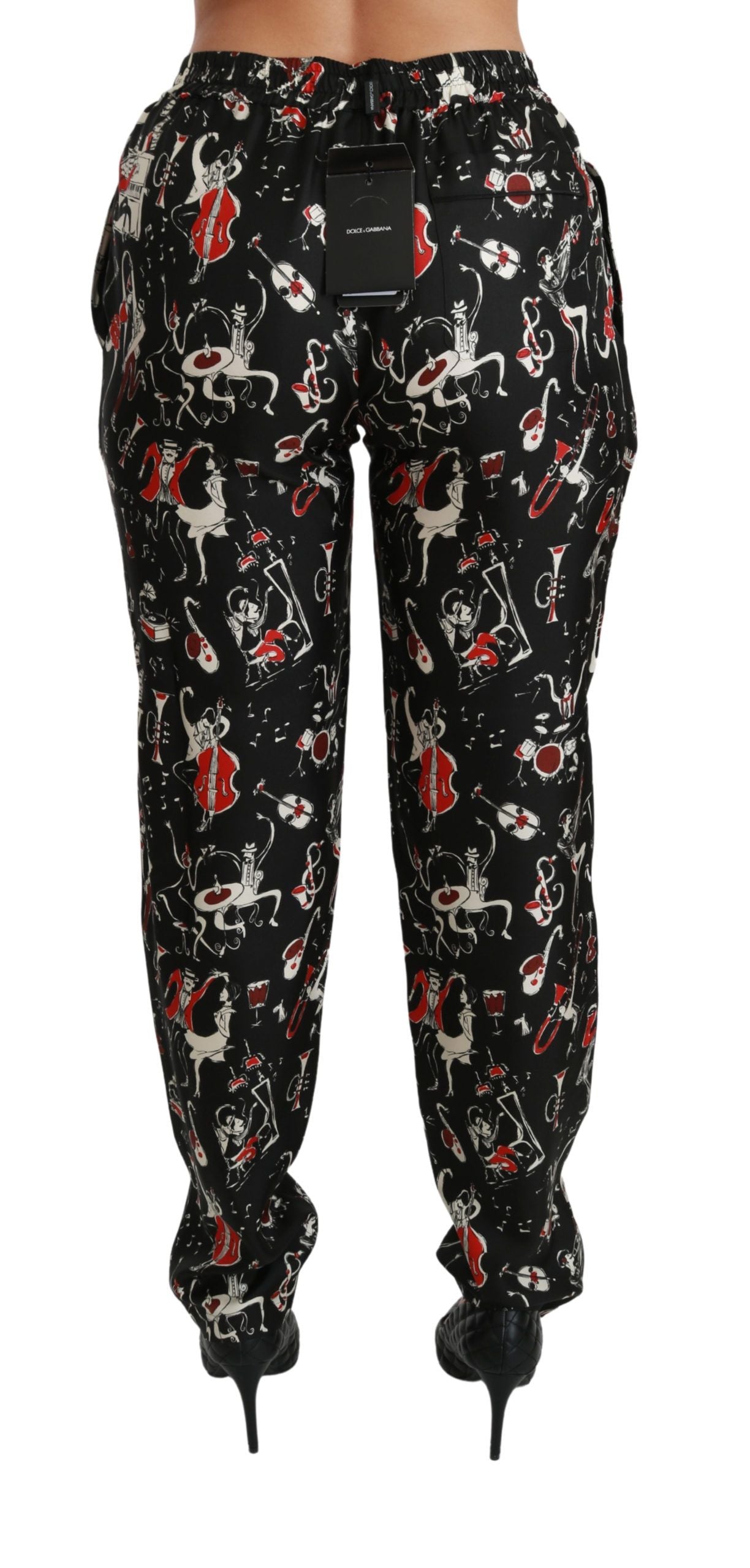 Zwarte zijden instrumentbroek met middelhoge taille