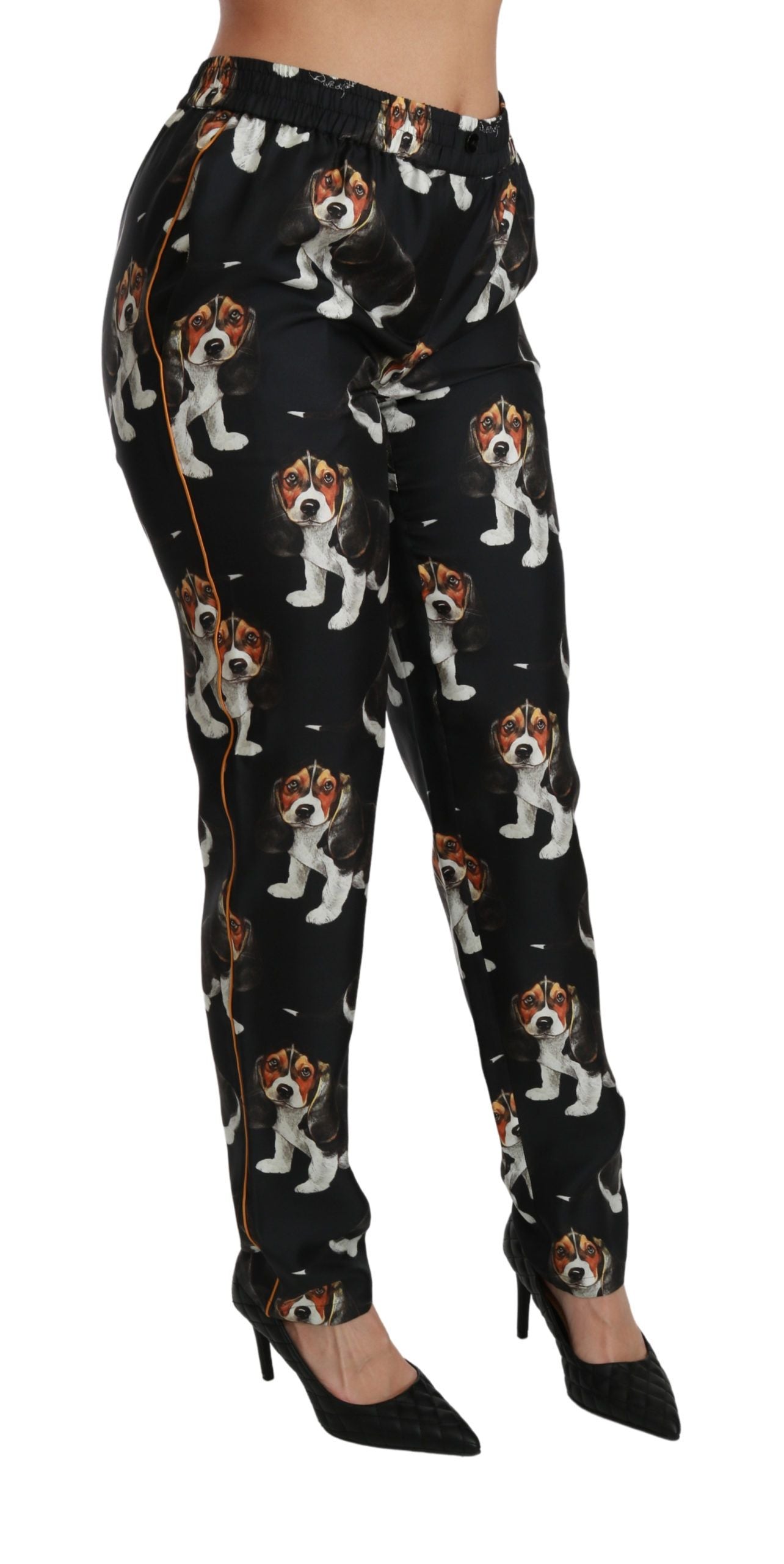 Zwarte Puppy Dog Mid Waist Skinny Zijden Broek