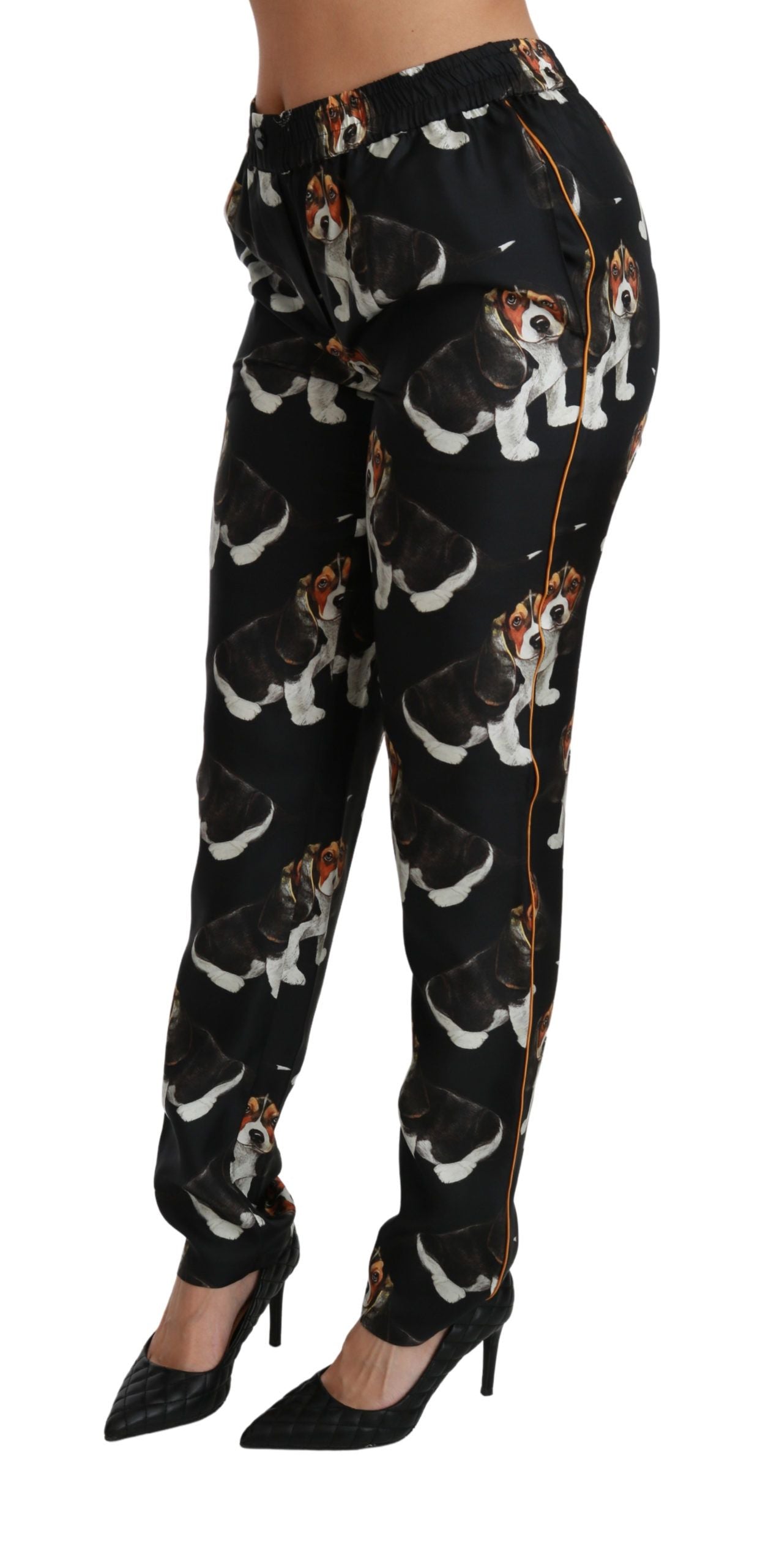 Zwarte Puppy Dog Mid Waist Skinny Zijden Broek