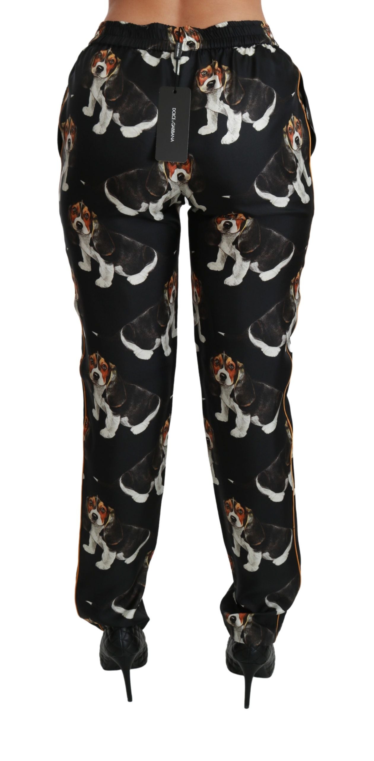 Zwarte Puppy Dog Mid Waist Skinny Zijden Broek