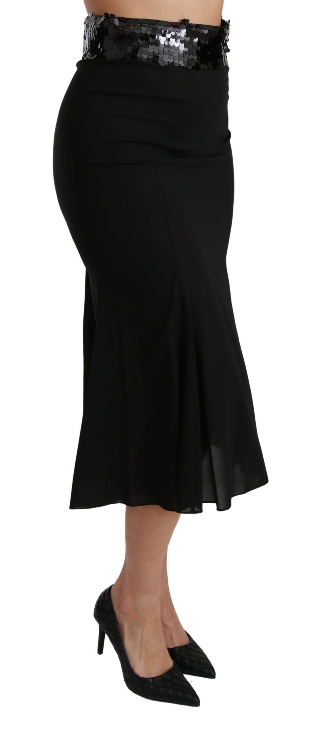 Zwarte hoge taille zeemeermin midi zijden rok