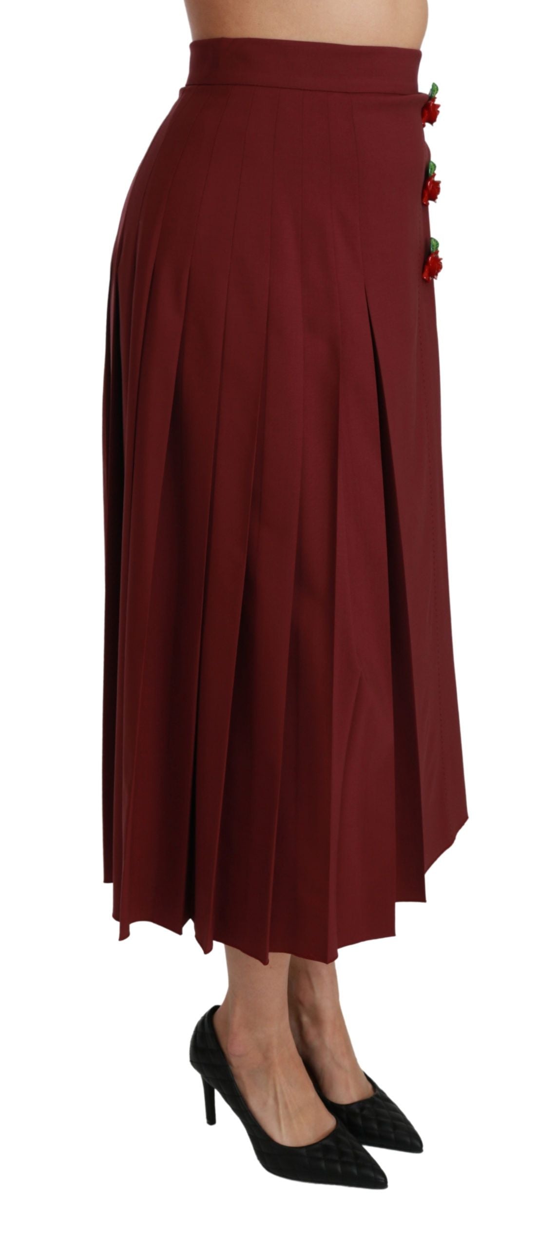 Rode geplooide maxi-wolrok met hoge taille