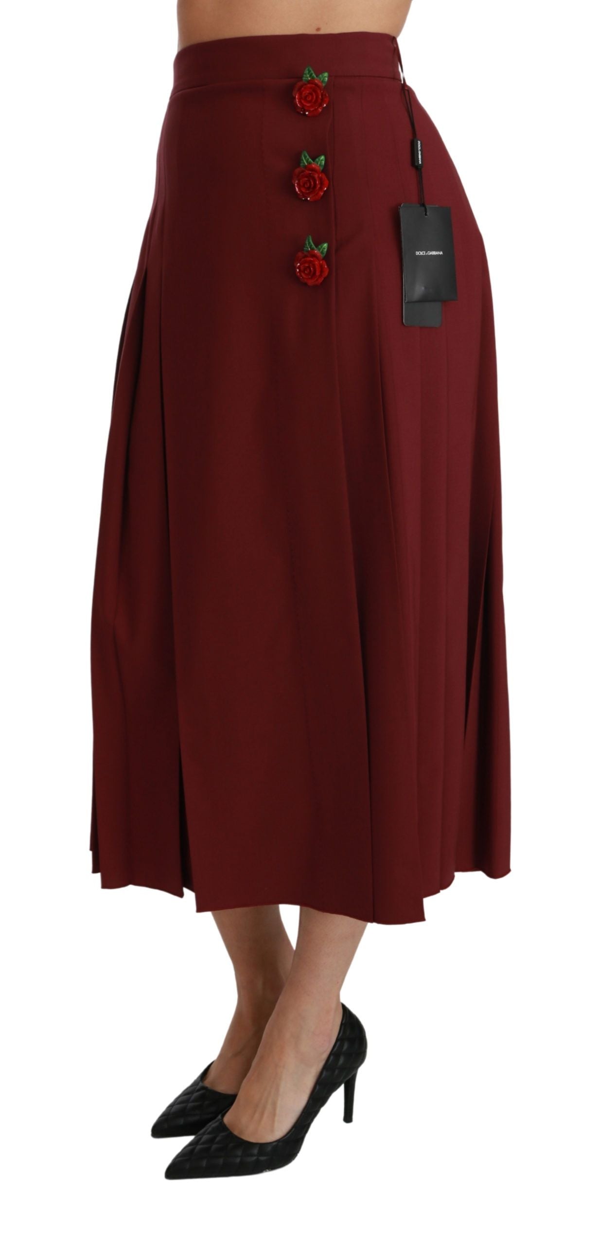 Rode geplooide maxi-wolrok met hoge taille