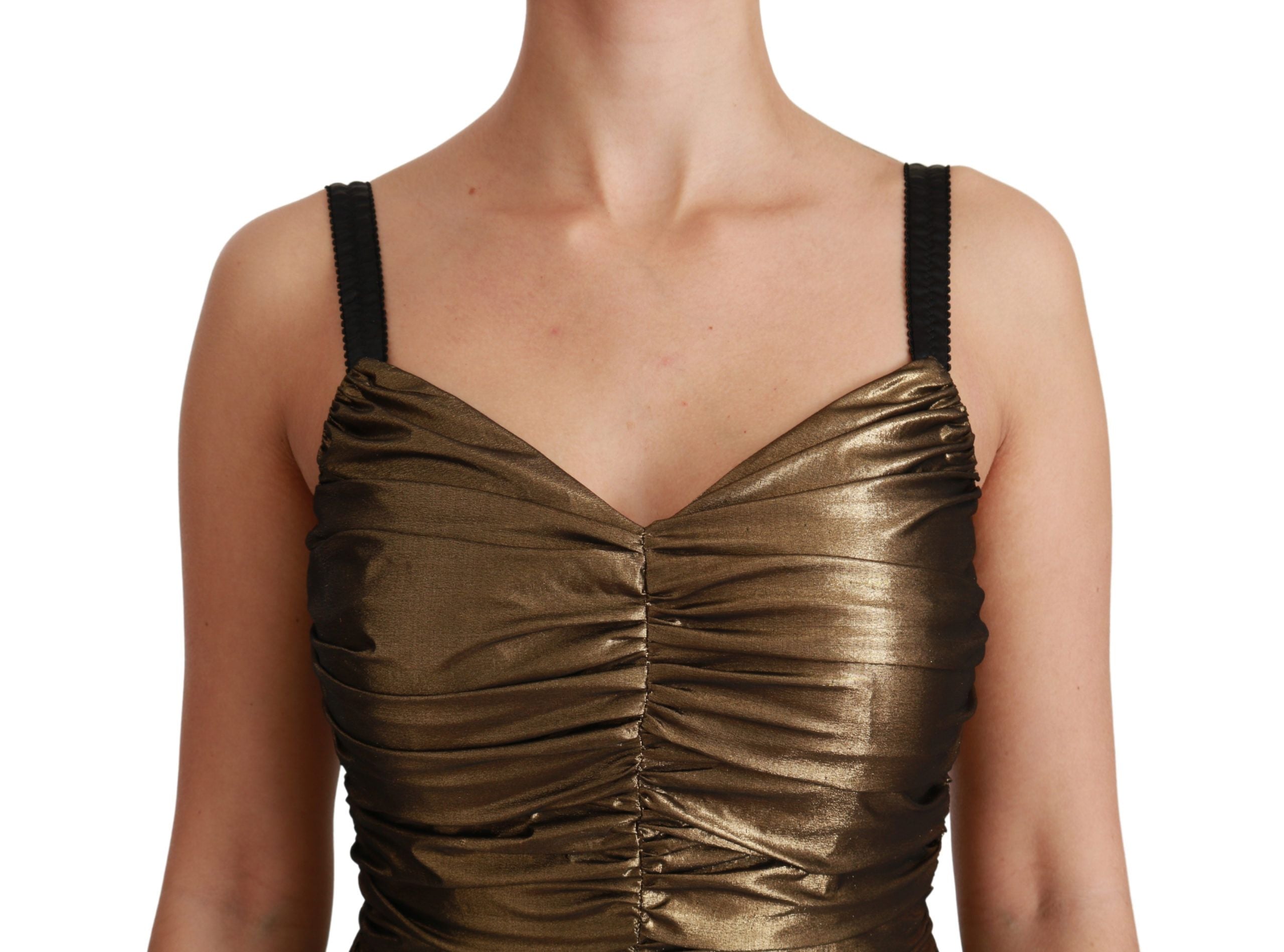 Goudkleurige metallic stretch bodycon gerimpelde jurk