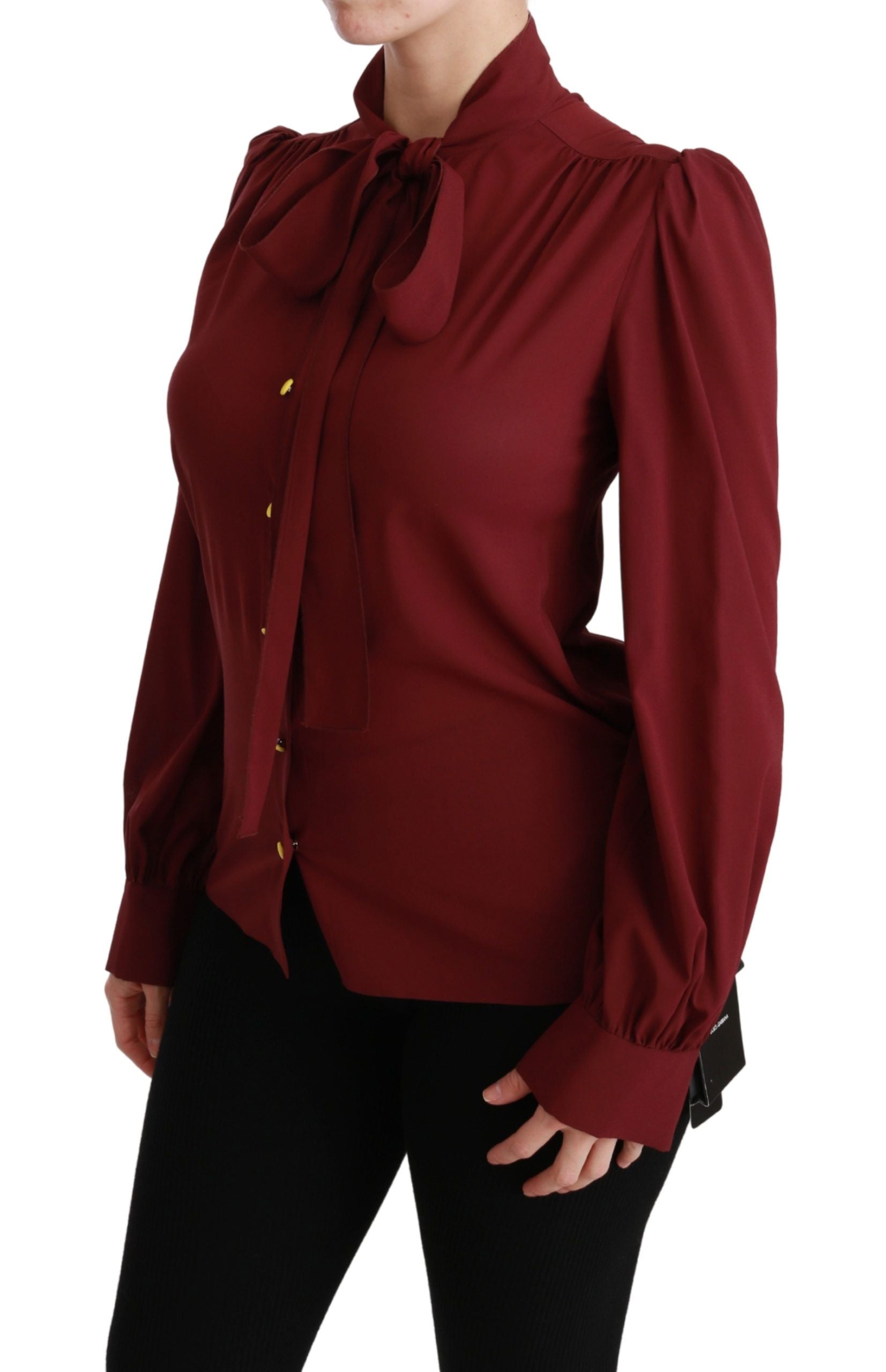 Kastanjebruine blouse met lange mouwen en zijden top