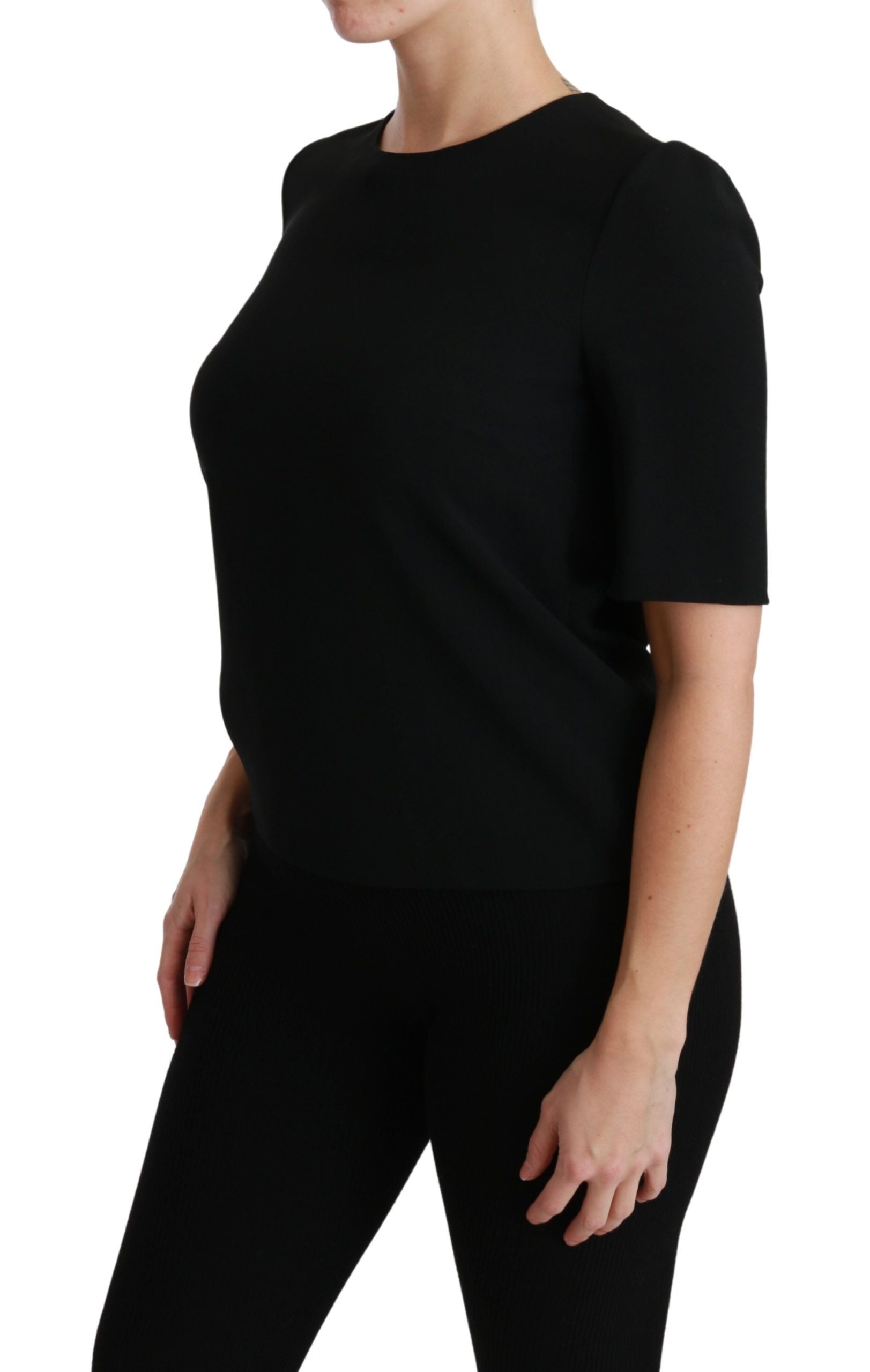 Zwarte blouse met korte mouwen en stretchstof