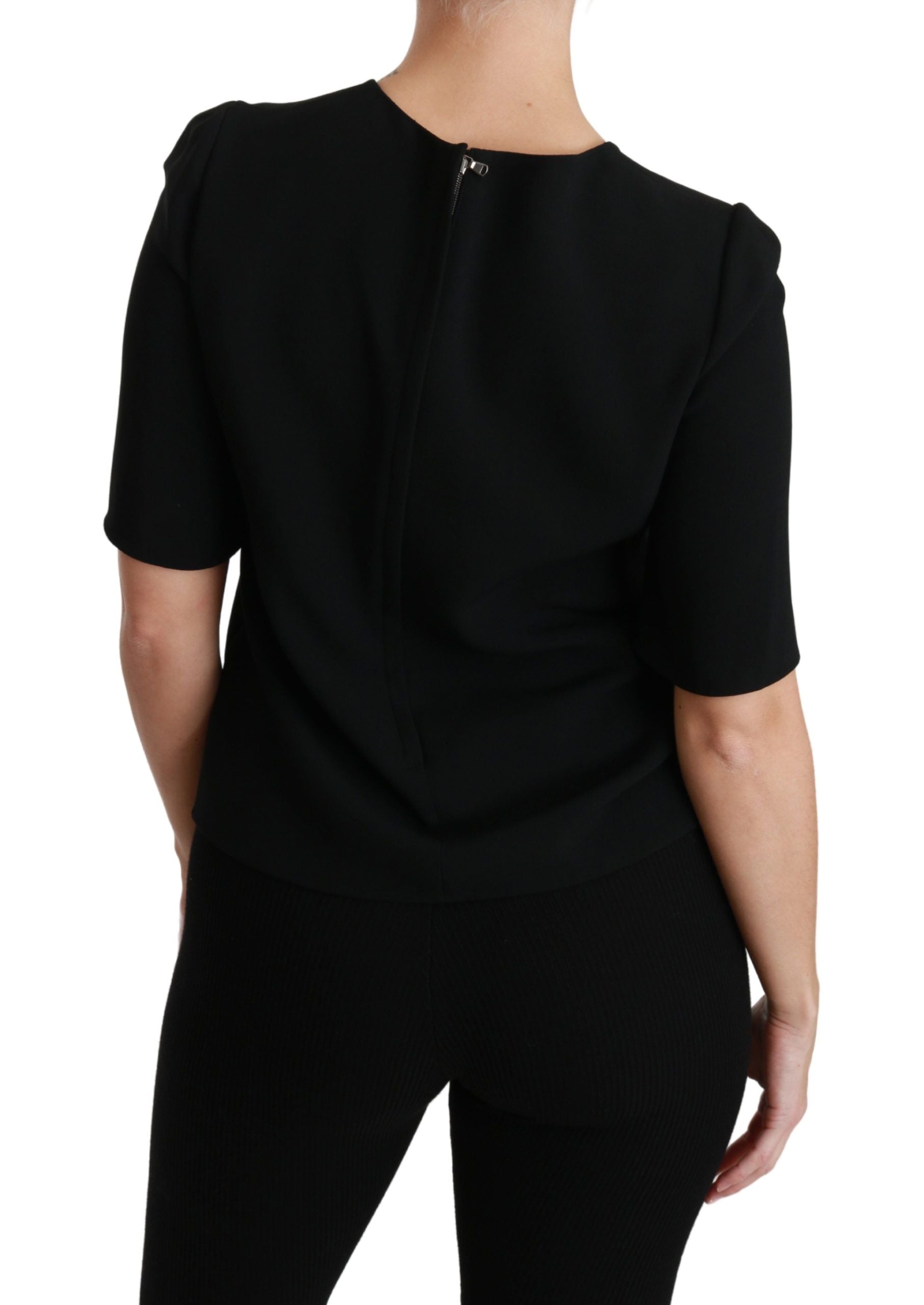 Zwarte blouse met korte mouwen en stretchstof