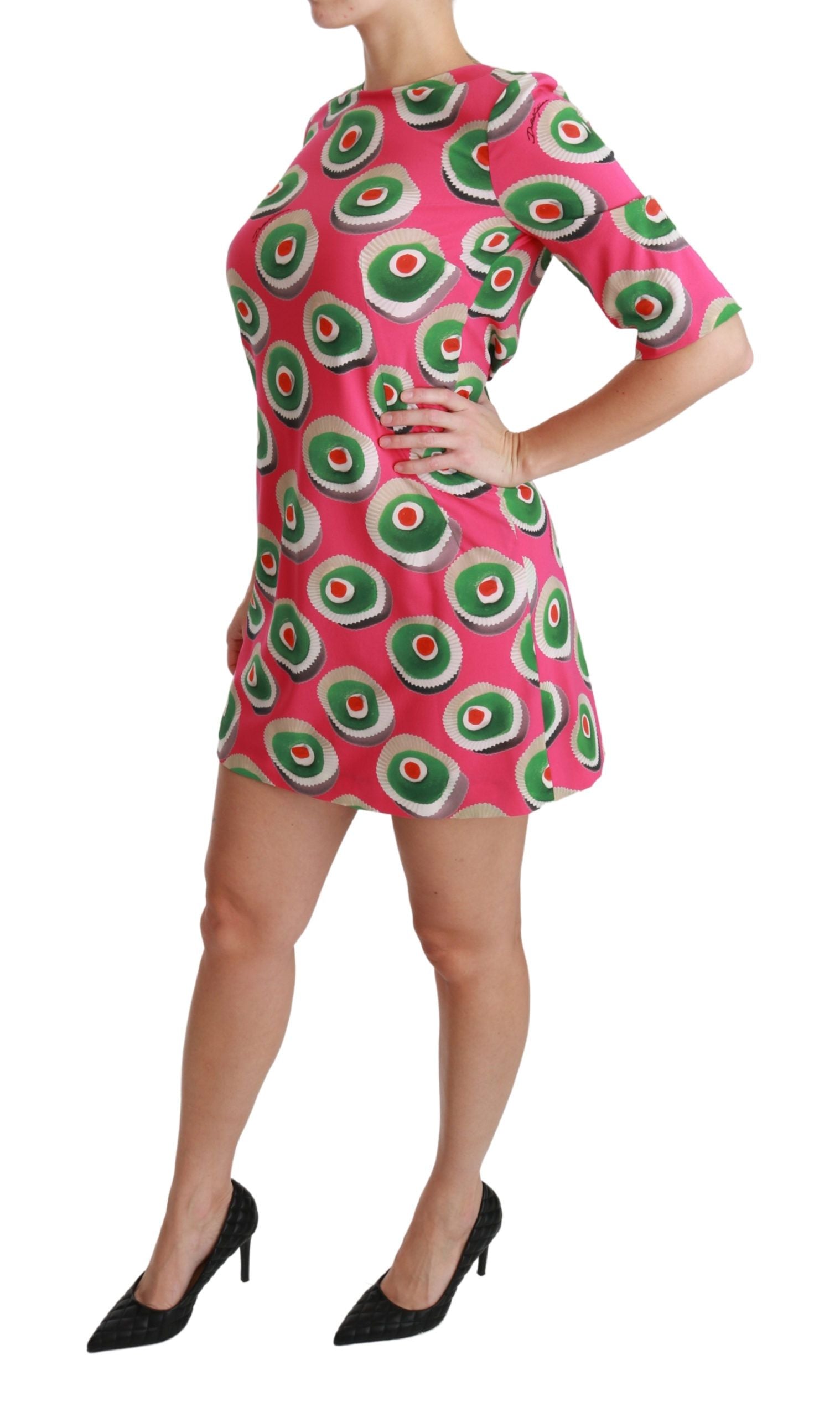 Roze zijden cup cake shift stretchjurk