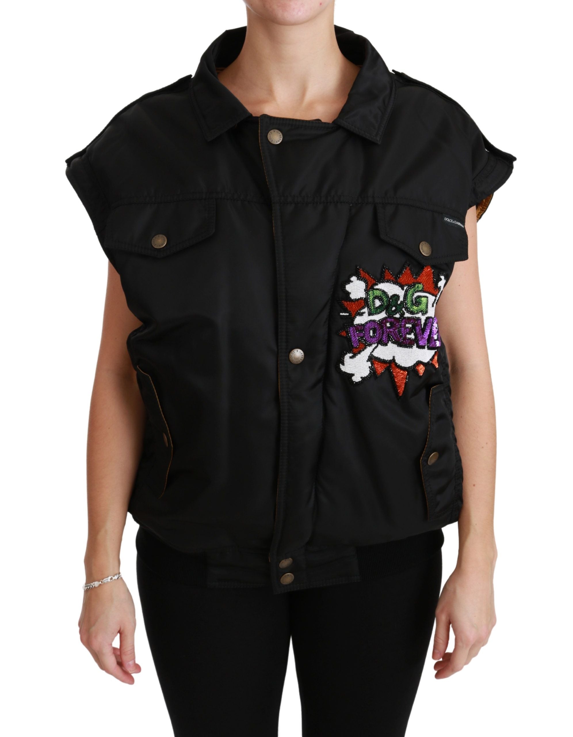 Zwarte bomberjack met Queen Crown-pailletten