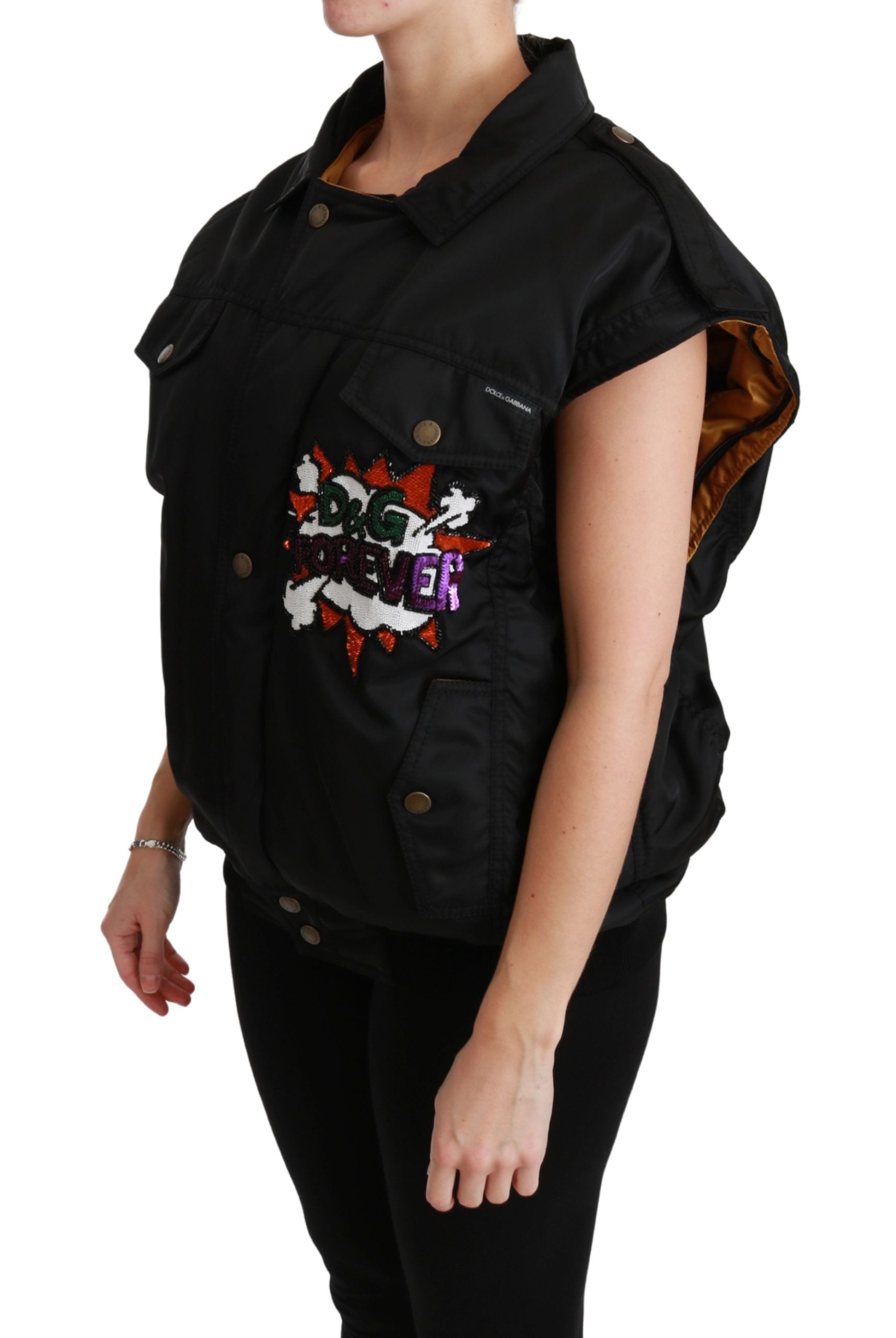 Zwarte bomberjack met Queen Crown-pailletten