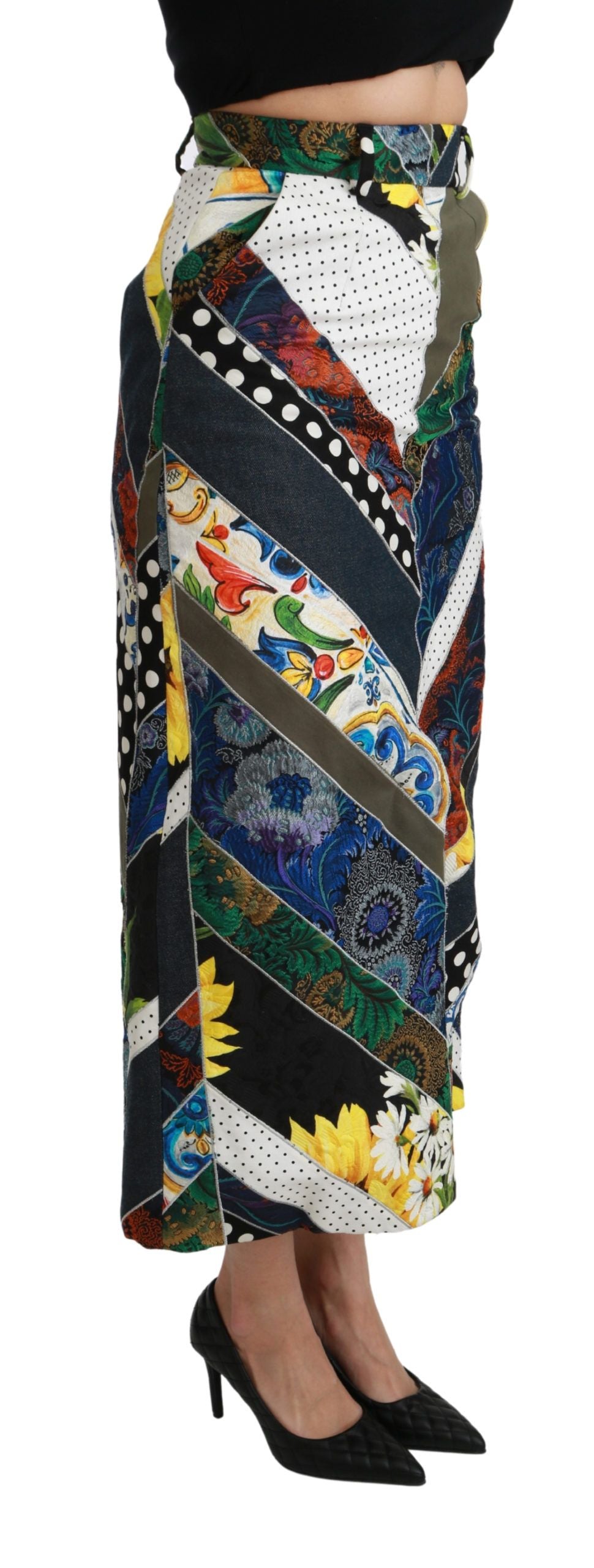 Multicolor zijden geometrische maxi-rok met hoge taille