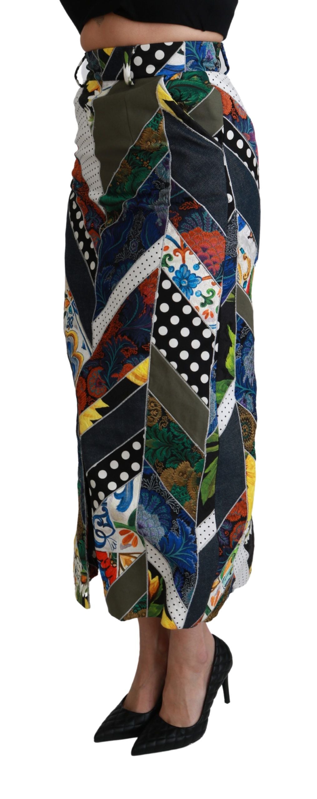 Multicolor zijden geometrische maxi-rok met hoge taille