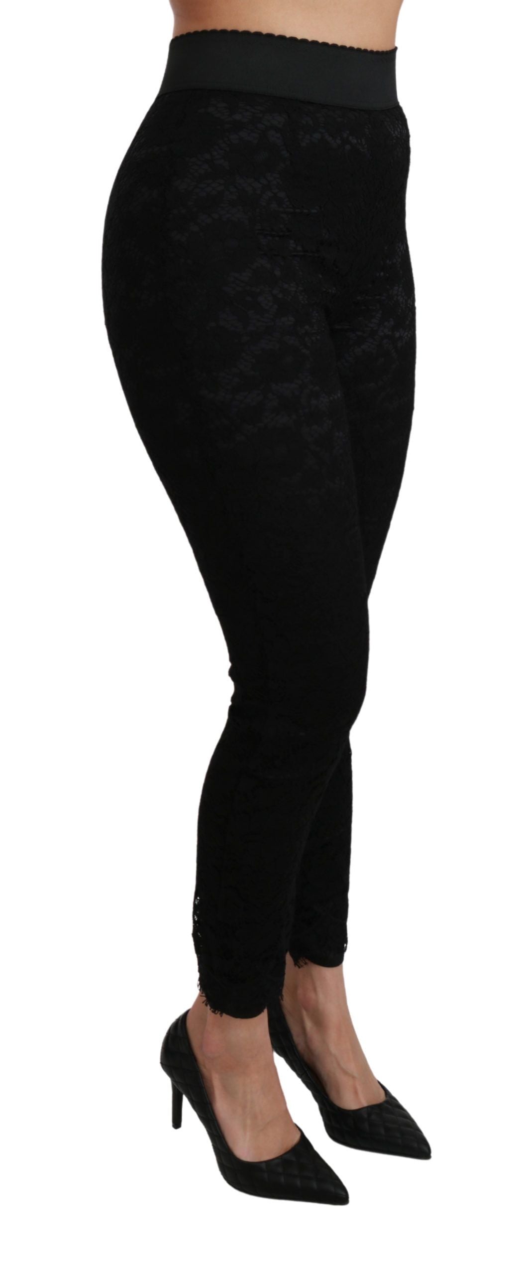 Zwarte kanten skinny hoge taille katoenen broek
