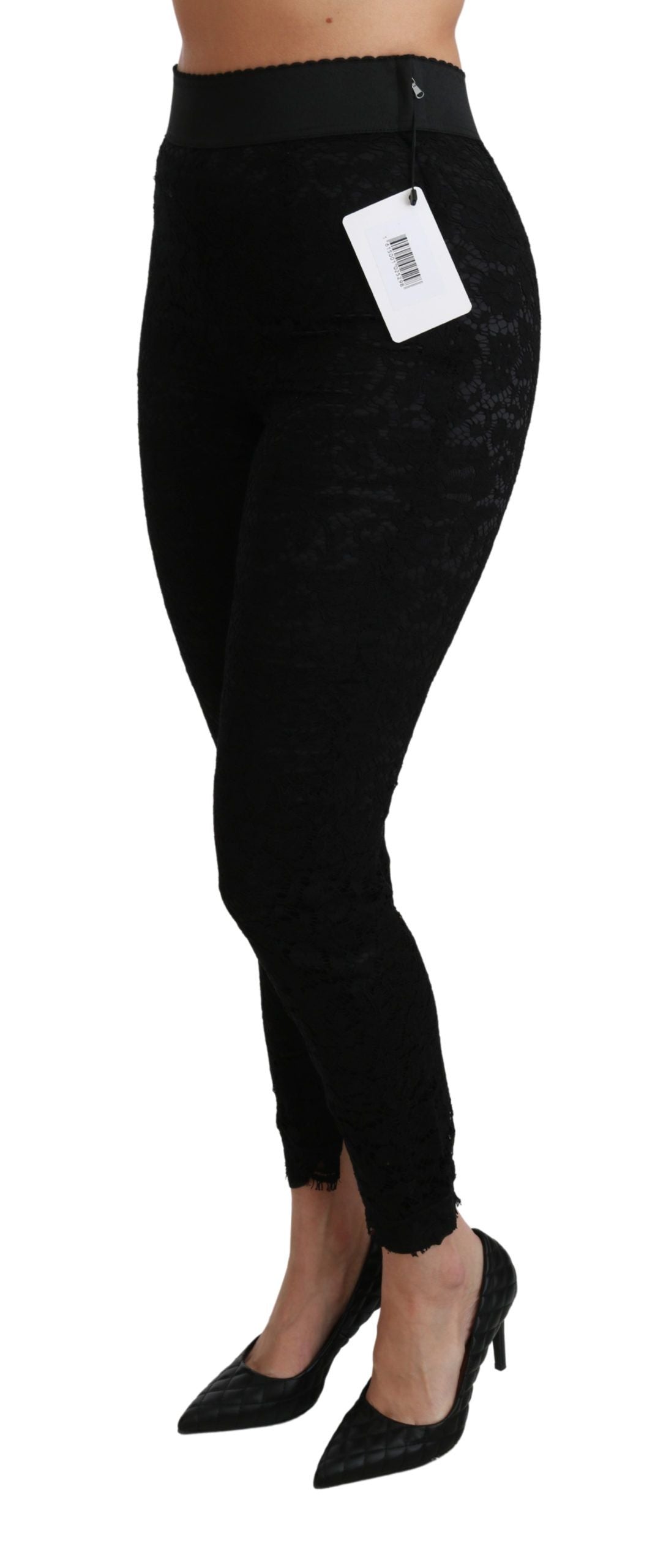 Zwarte kanten skinny hoge taille katoenen broek