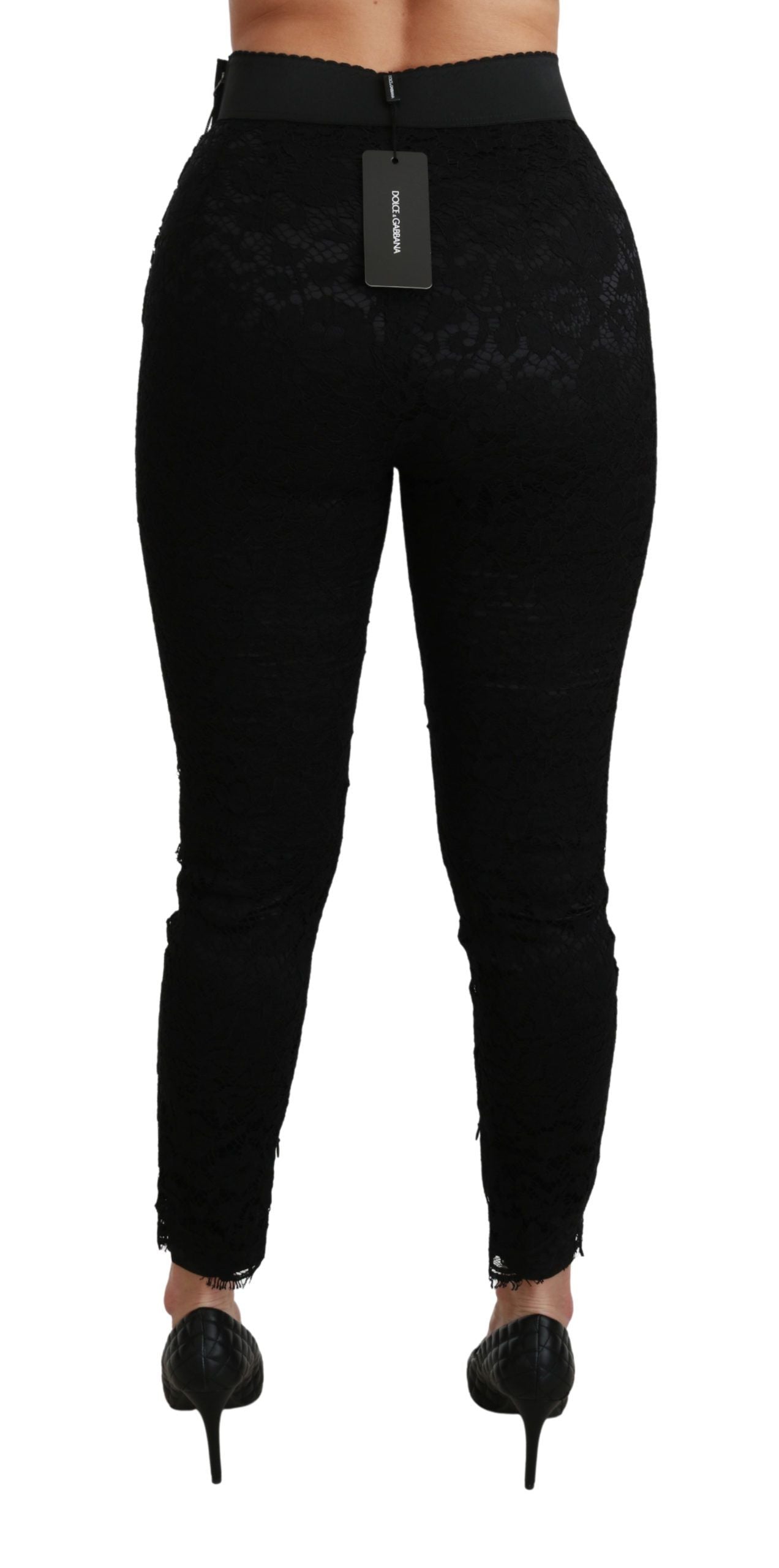 Zwarte kanten skinny hoge taille katoenen broek