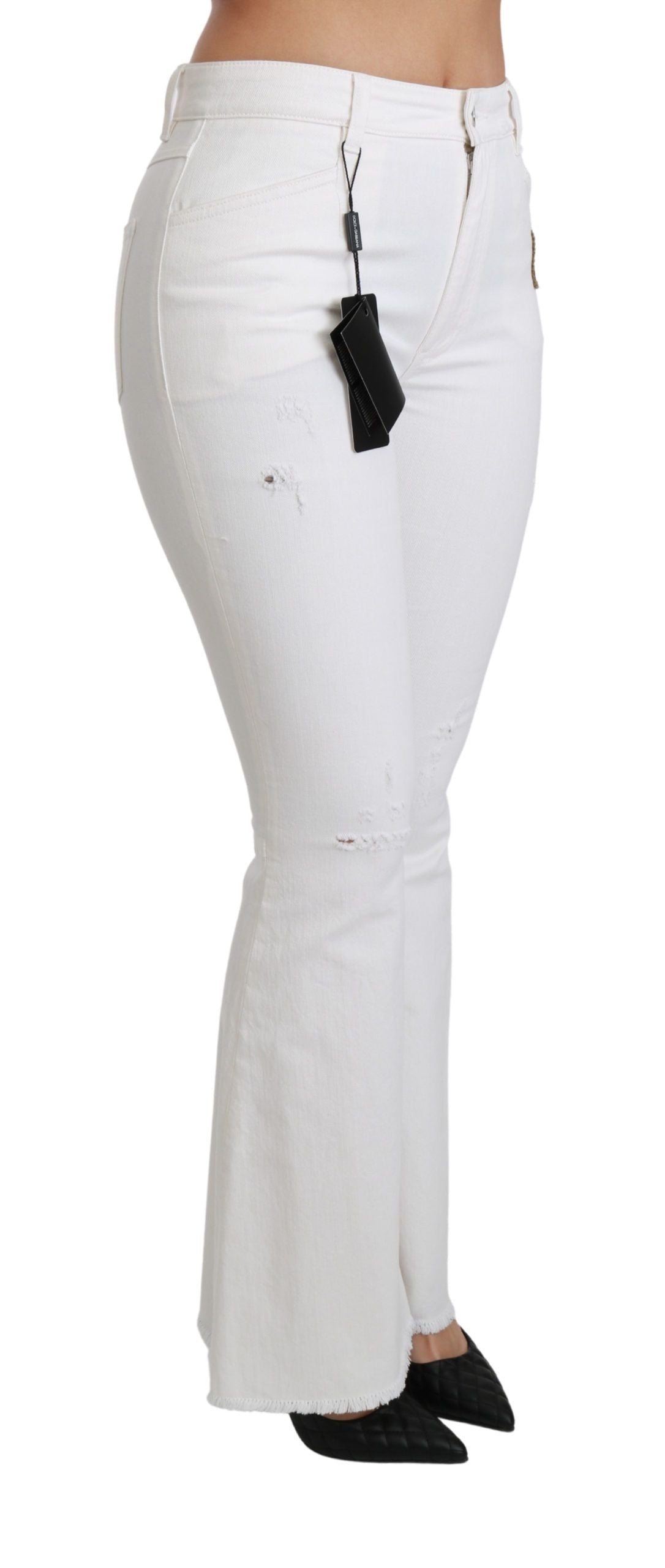 Witte, uitlopende stretchkatoenen broek met hartjesmotief
