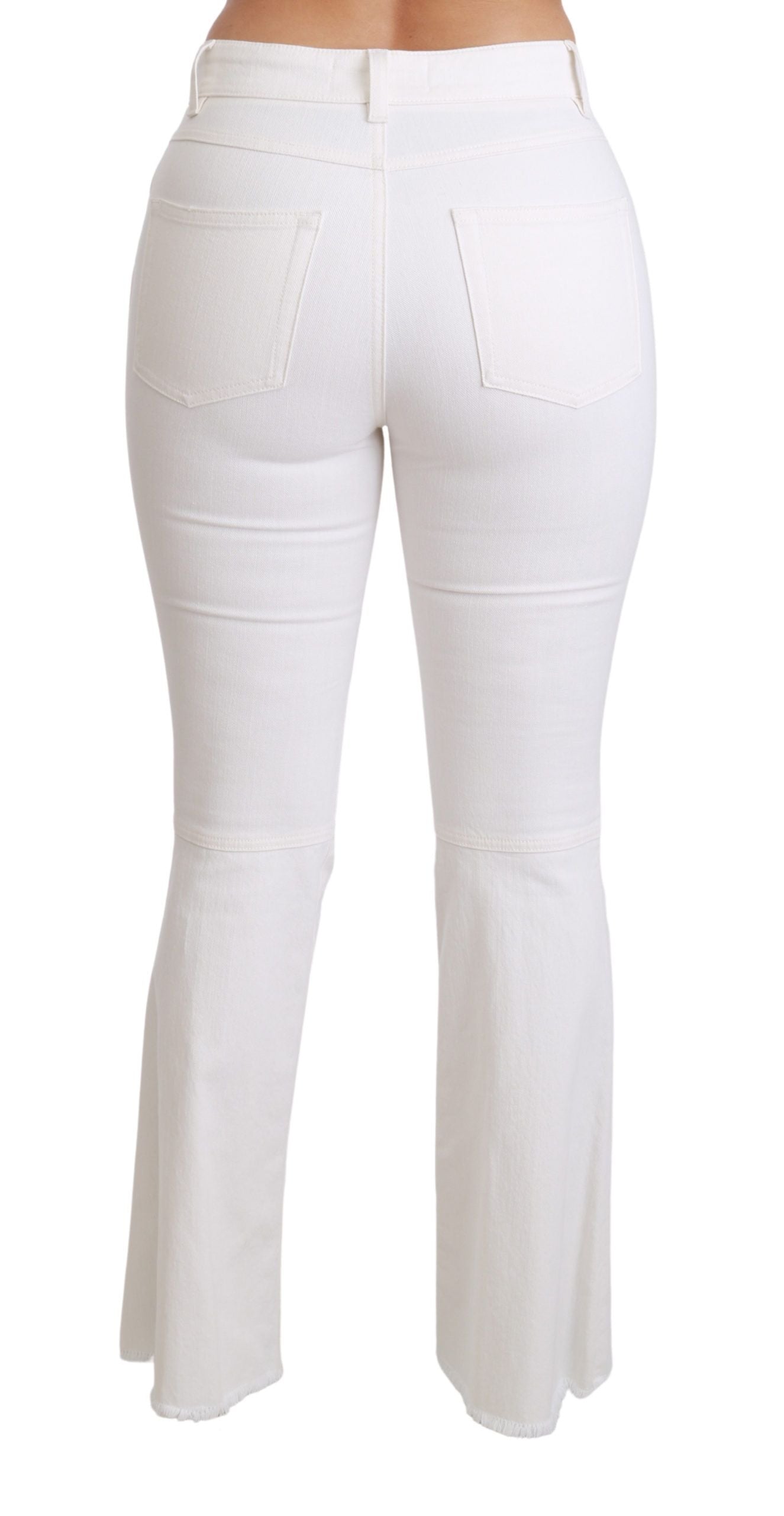 Witte, uitlopende stretchkatoenen broek met hartjesmotief