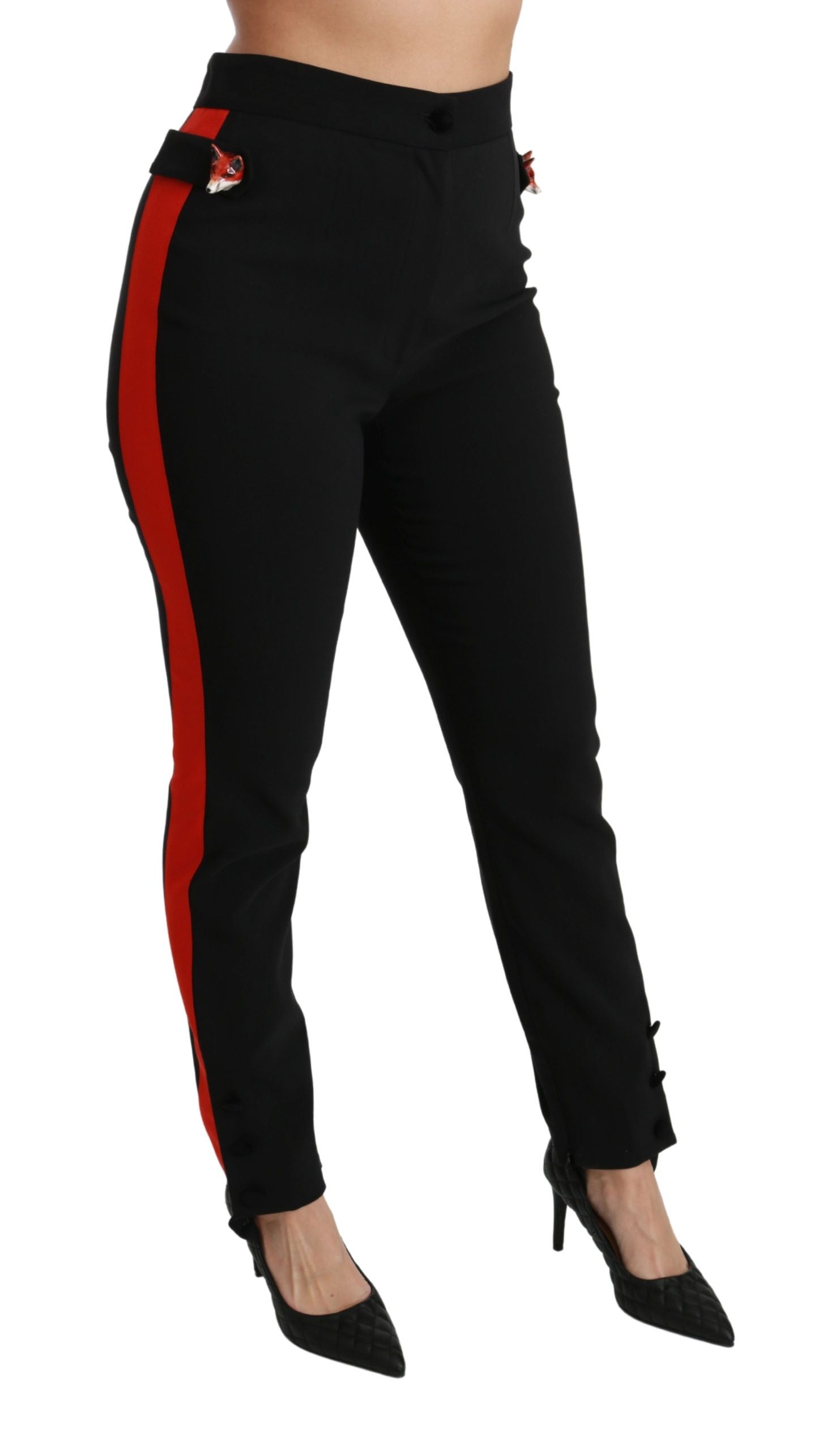 Zwarte skinny stretch vossenkop katoenen broek