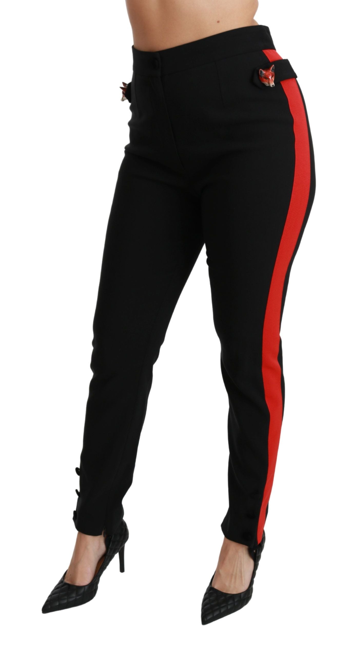 Zwarte skinny stretch vossenkop katoenen broek