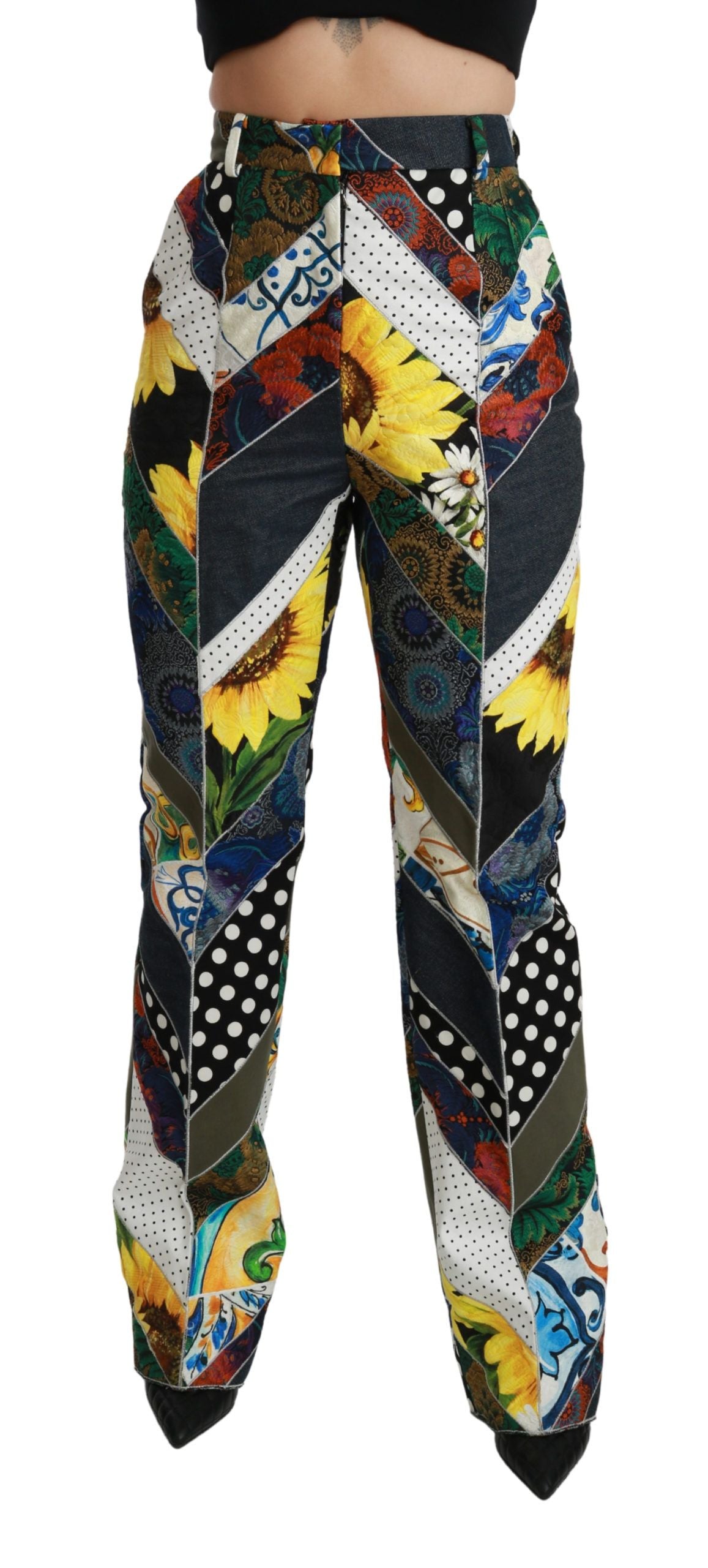 Multicolor print hoge taille rechte broek
