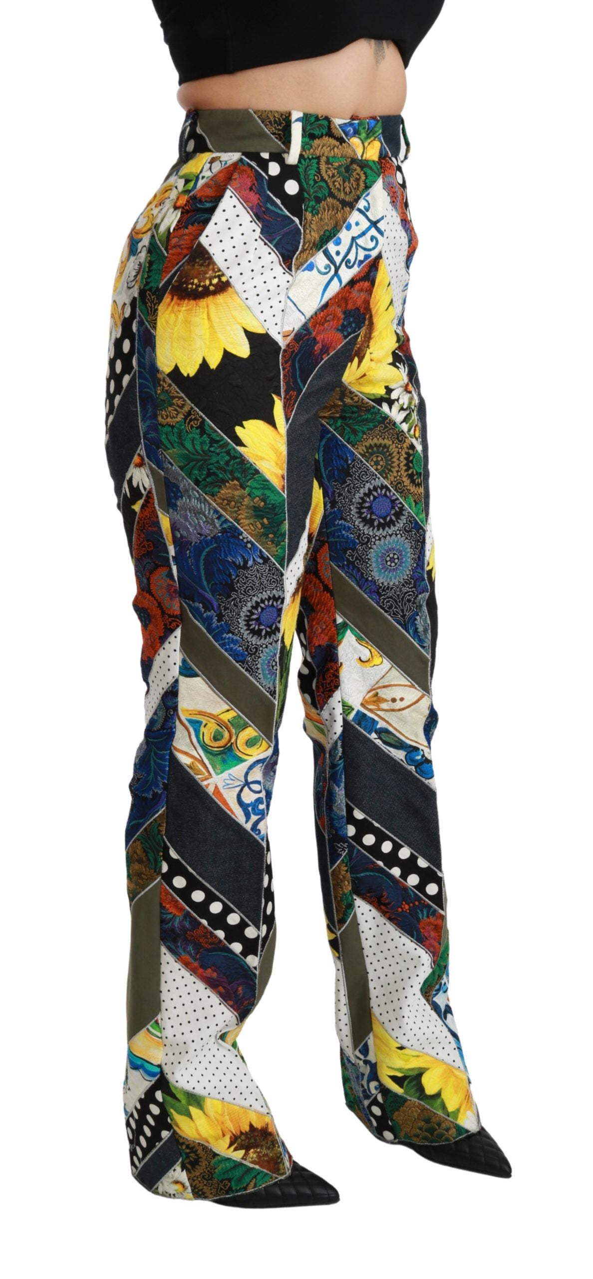 Multicolor print hoge taille rechte broek