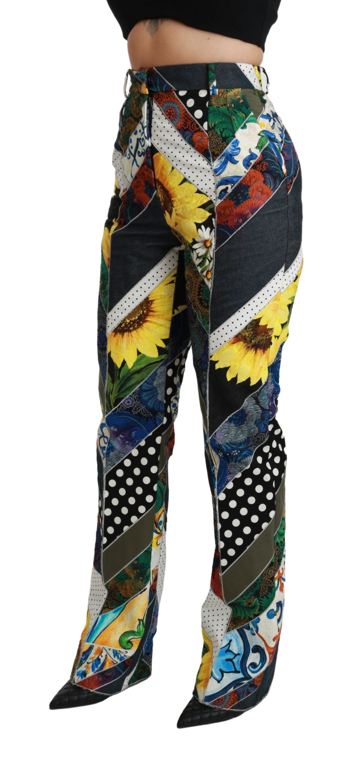 Multicolor print hoge taille rechte broek