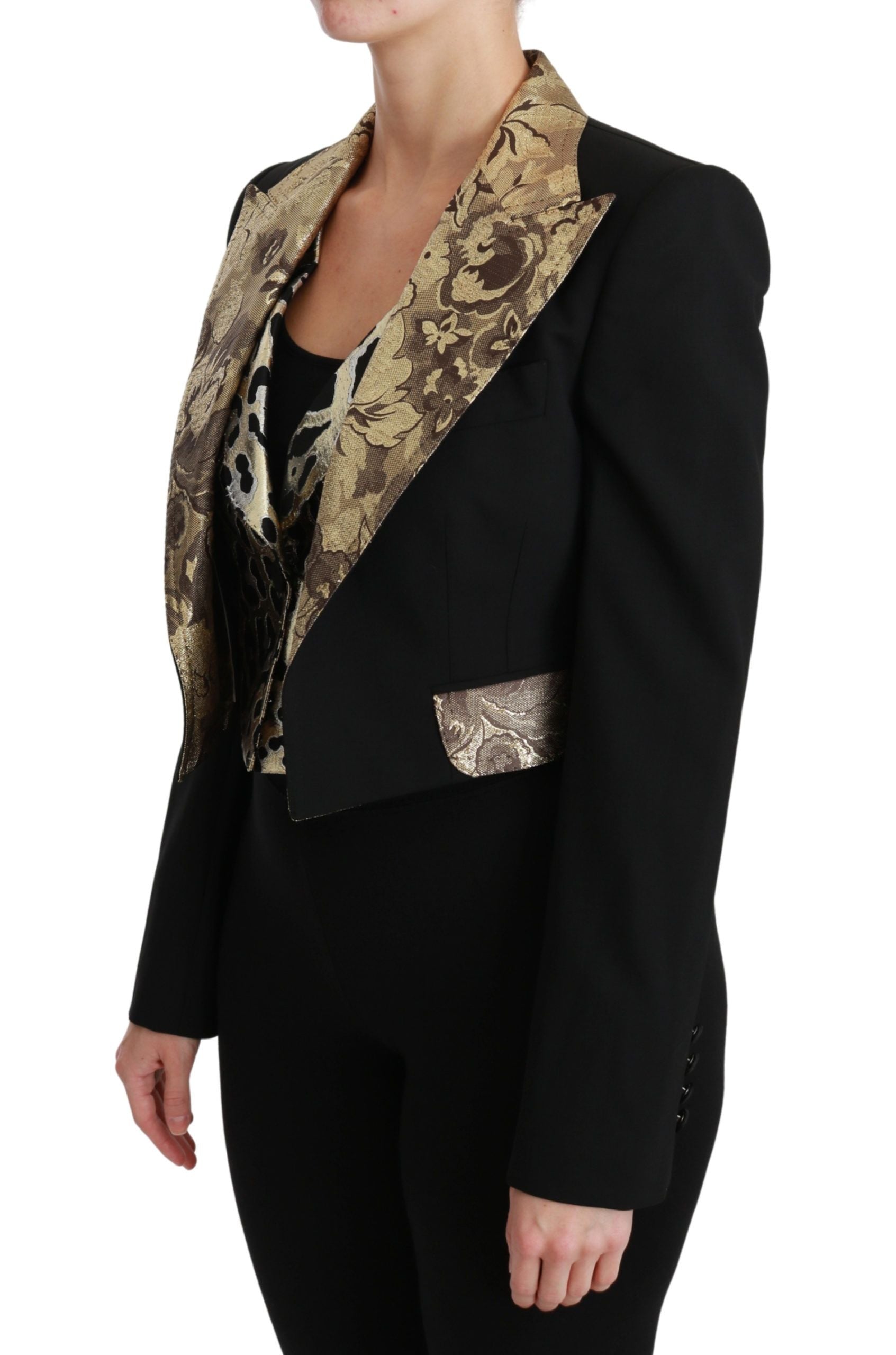 Zwarte jacquard vest blazer jas wollen jas