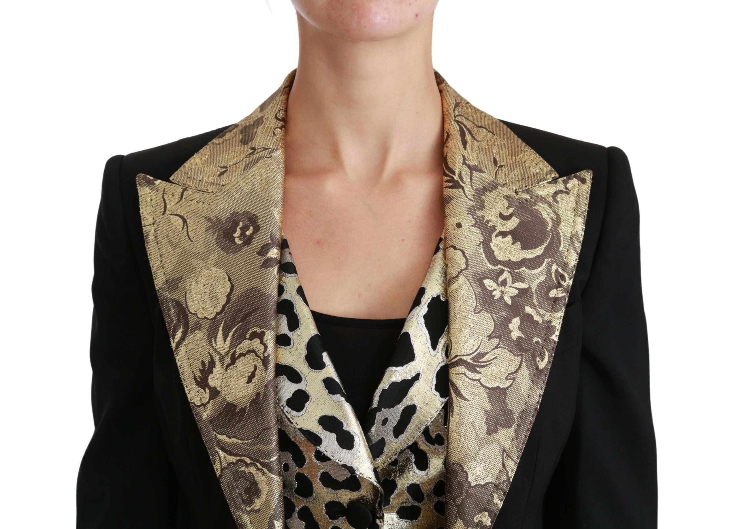 Zwarte jacquard vest blazer jas wollen jas