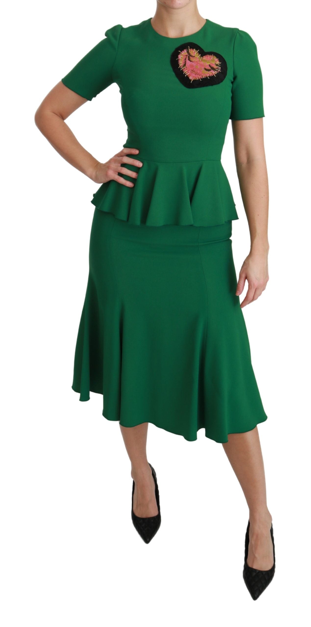Groene hartpatch zeemeermin midi viscose jurk