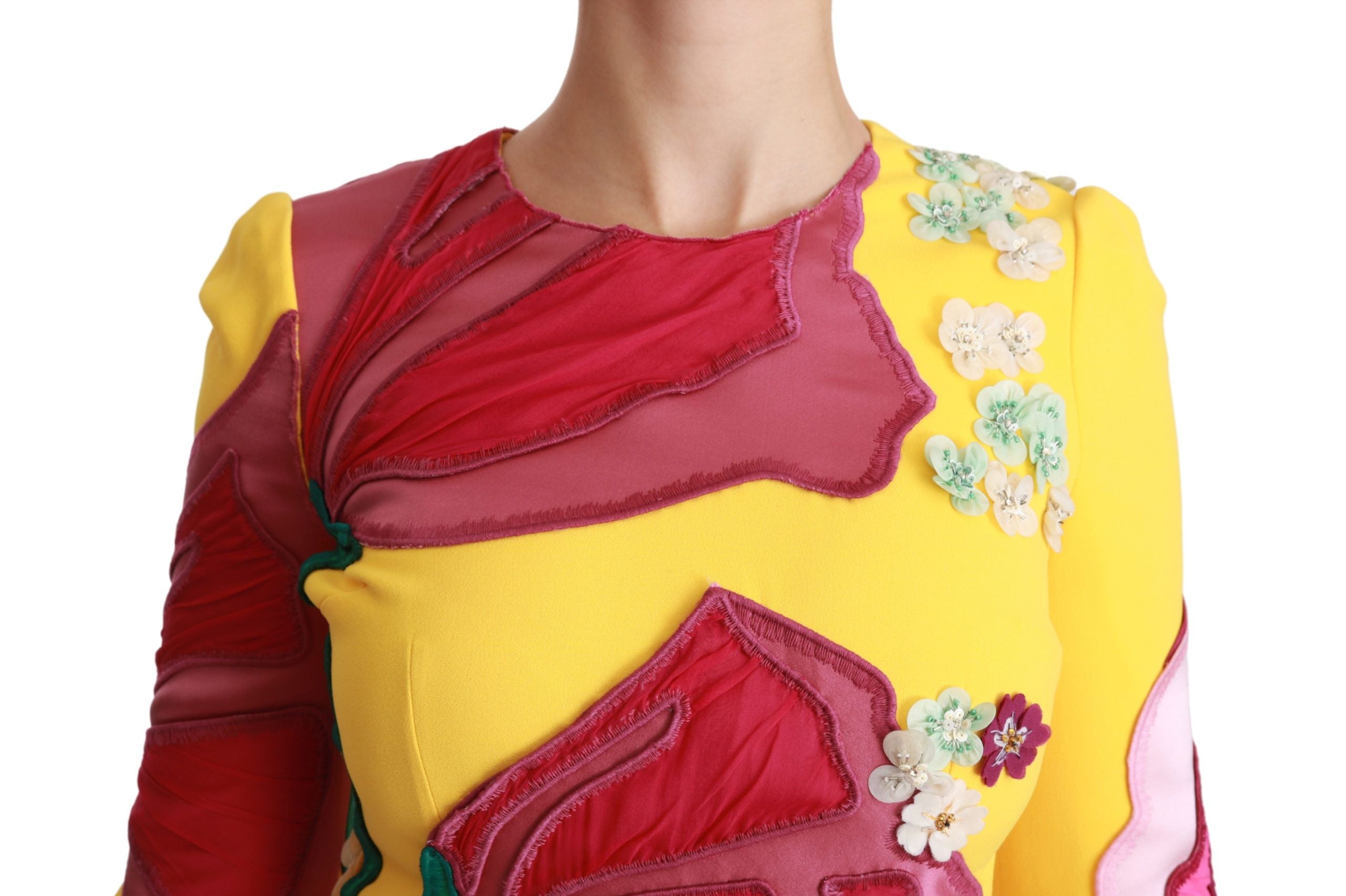 Gele bloemenjurk met kristallen, bodycon-model