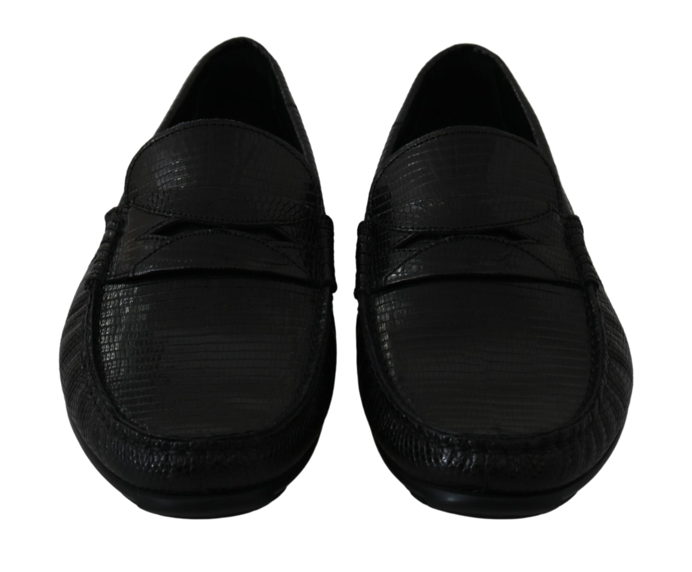 Zwarte hagedisleren platte loafers