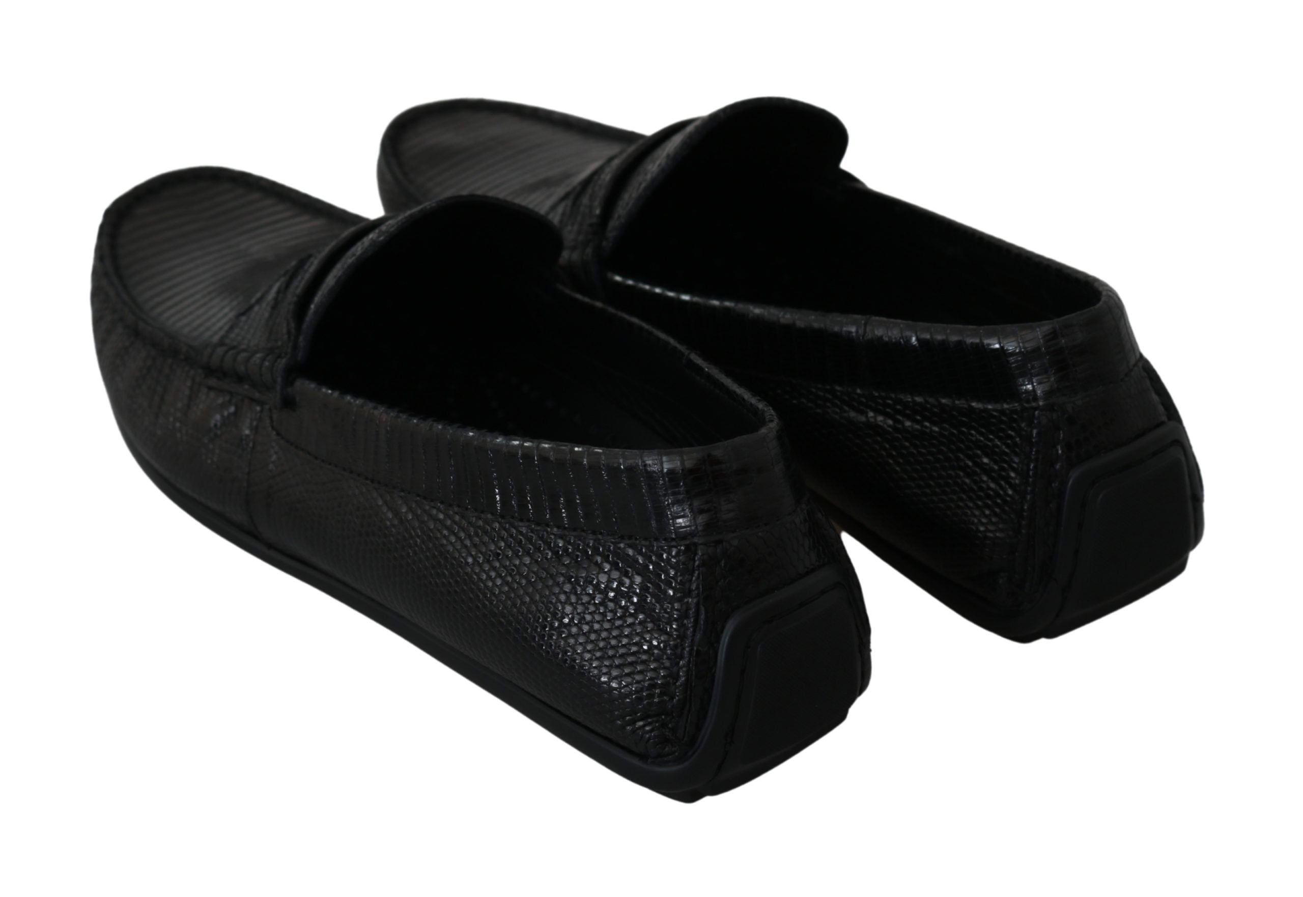 Zwarte hagedisleren platte loafers