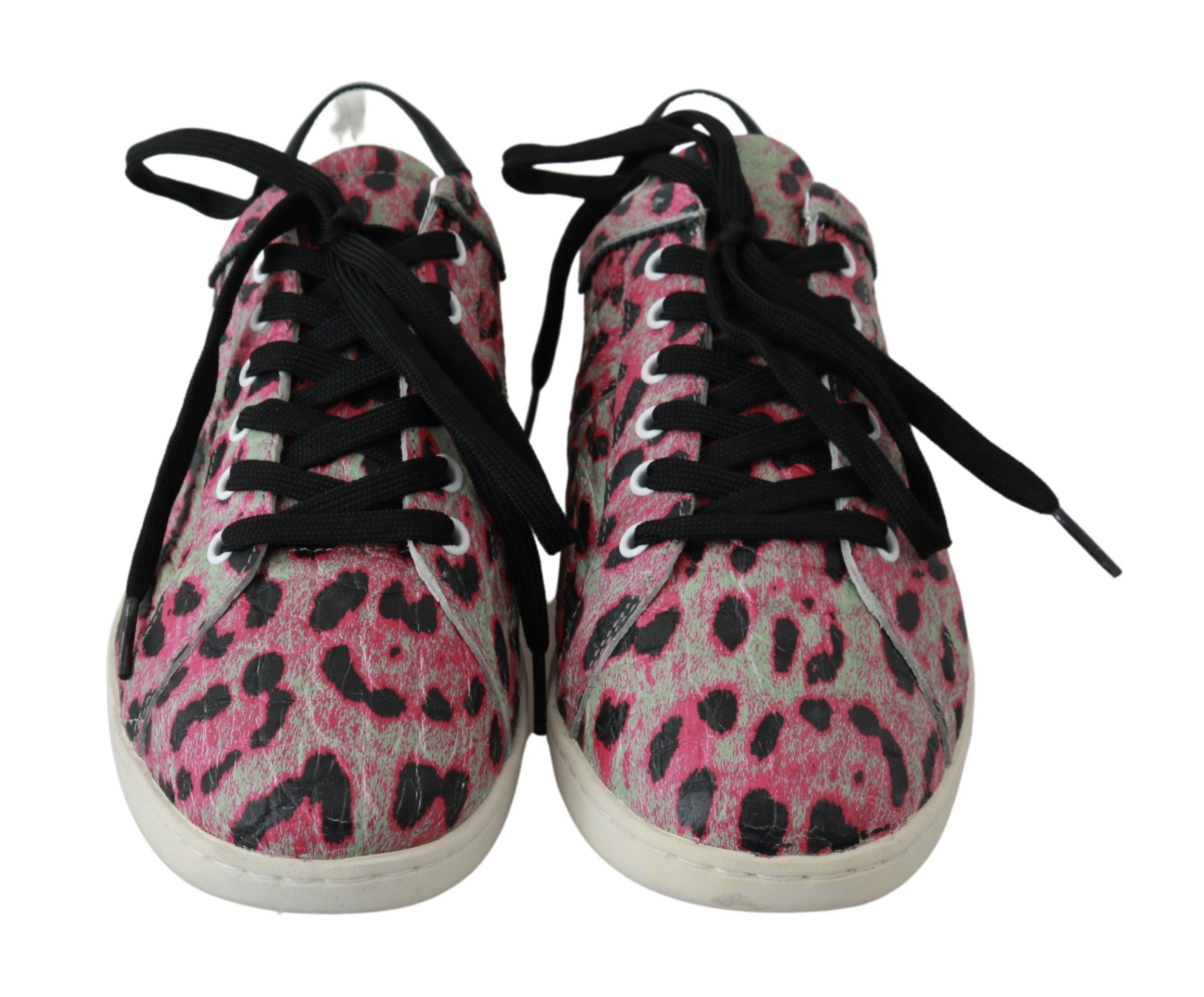 Roze luipaardprint trainingsschoenen van leer