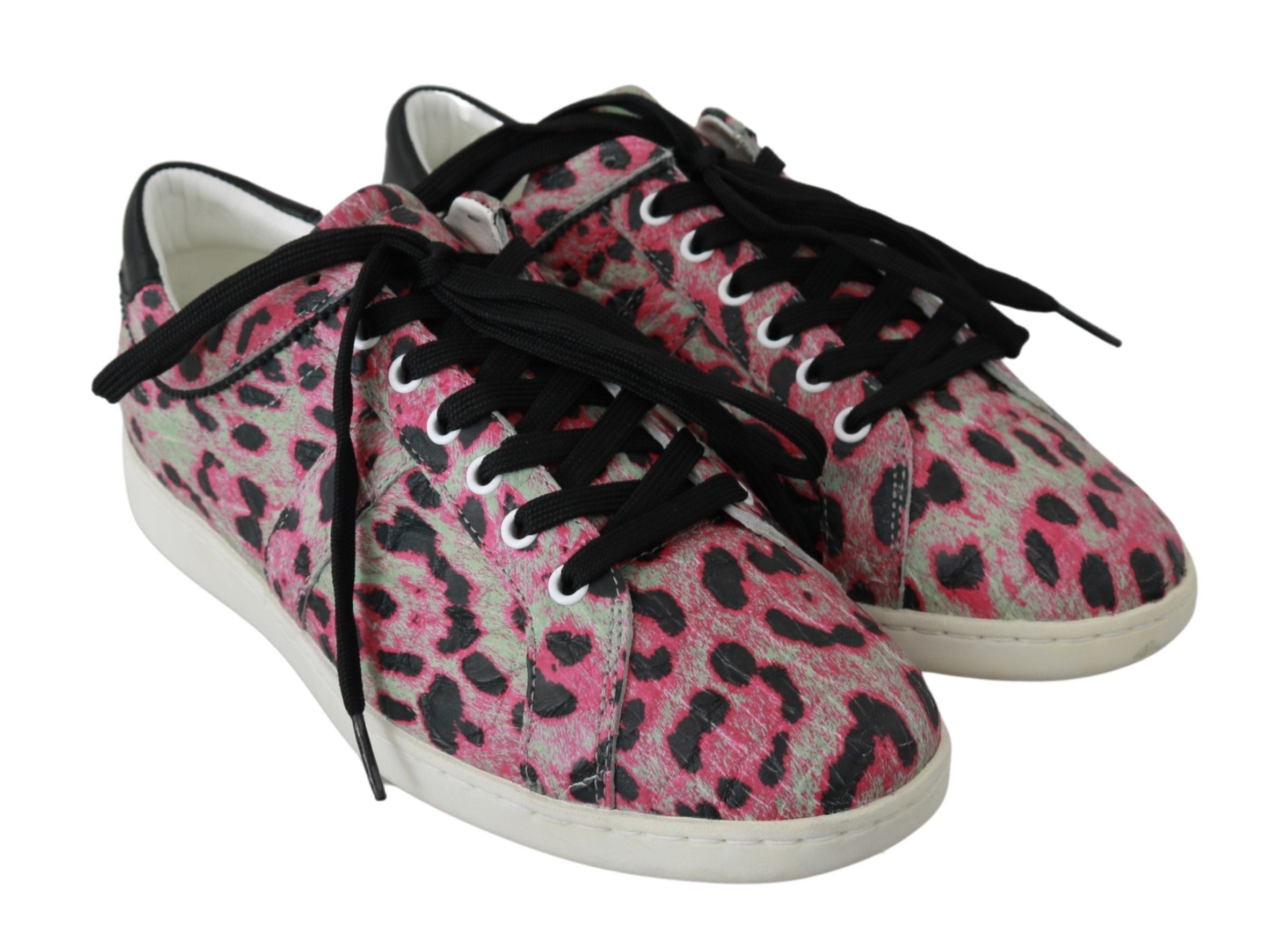 Roze luipaardprint trainingsschoenen van leer