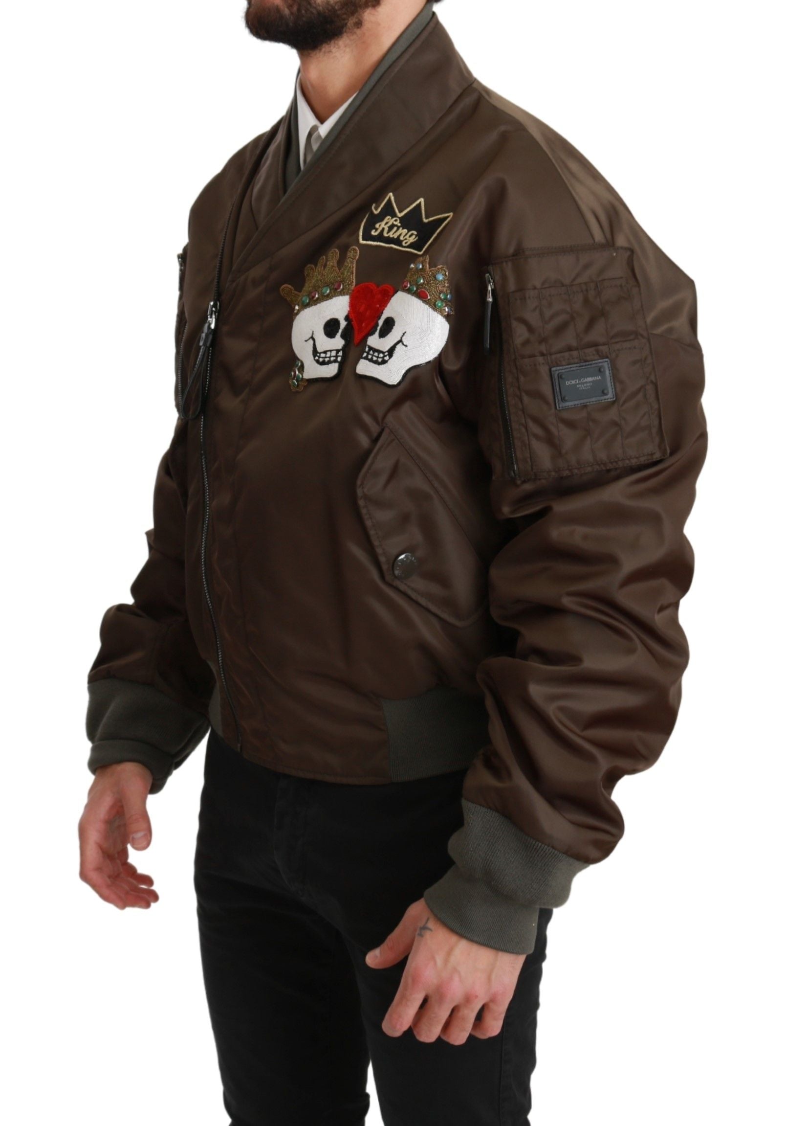 Bruine kralen kroon schedel logo jas