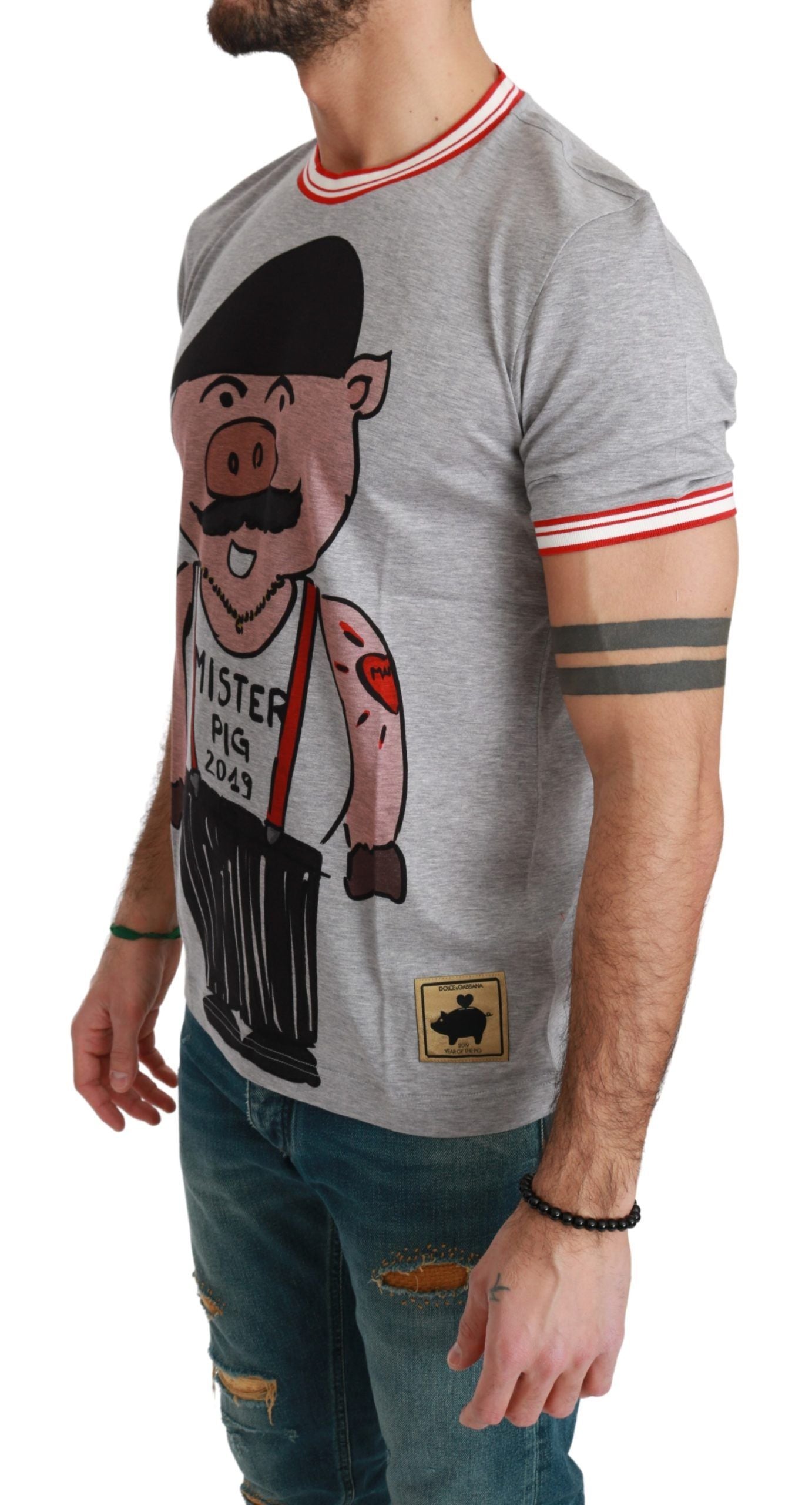 Grijs katoenen top 2019 Jaar van het Varken T-shirt