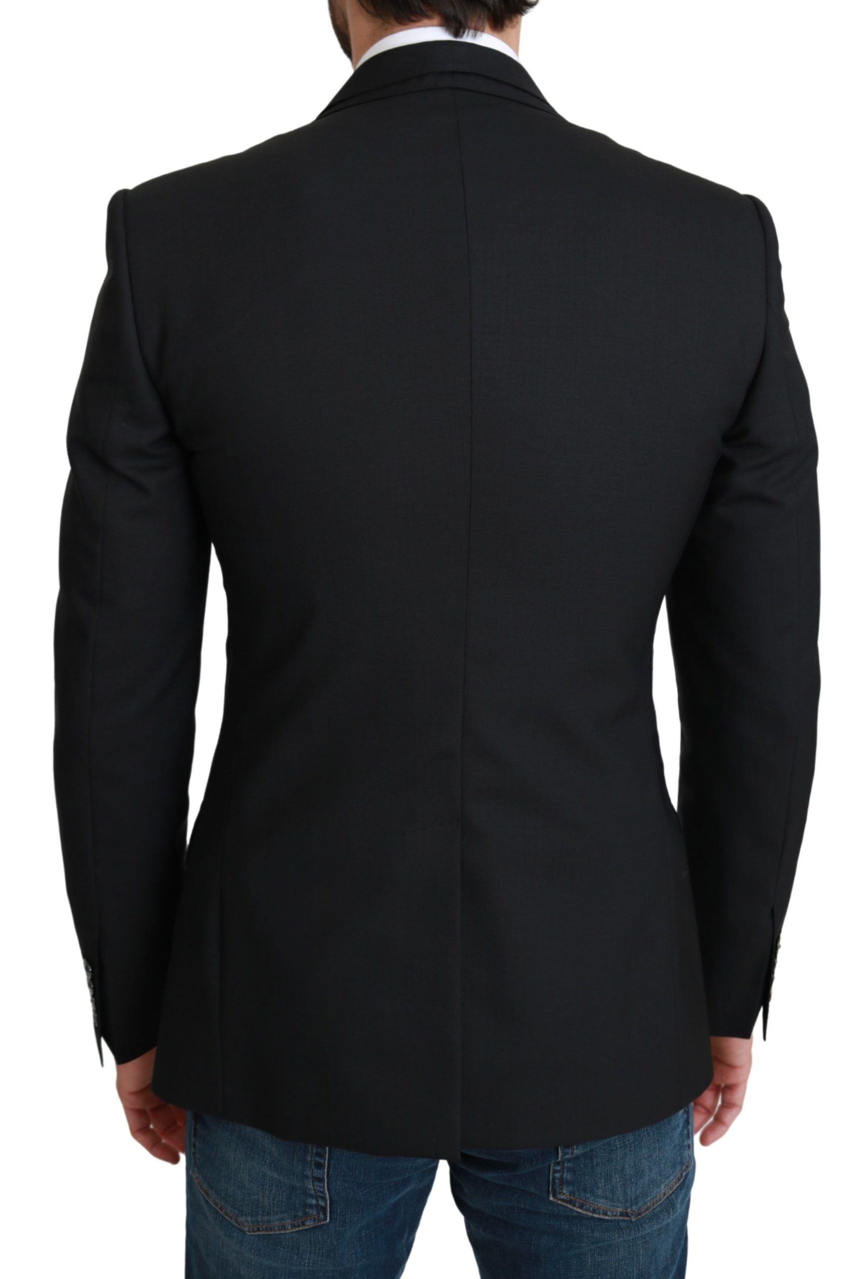 Zwarte enkelrijs formele wollen blazer