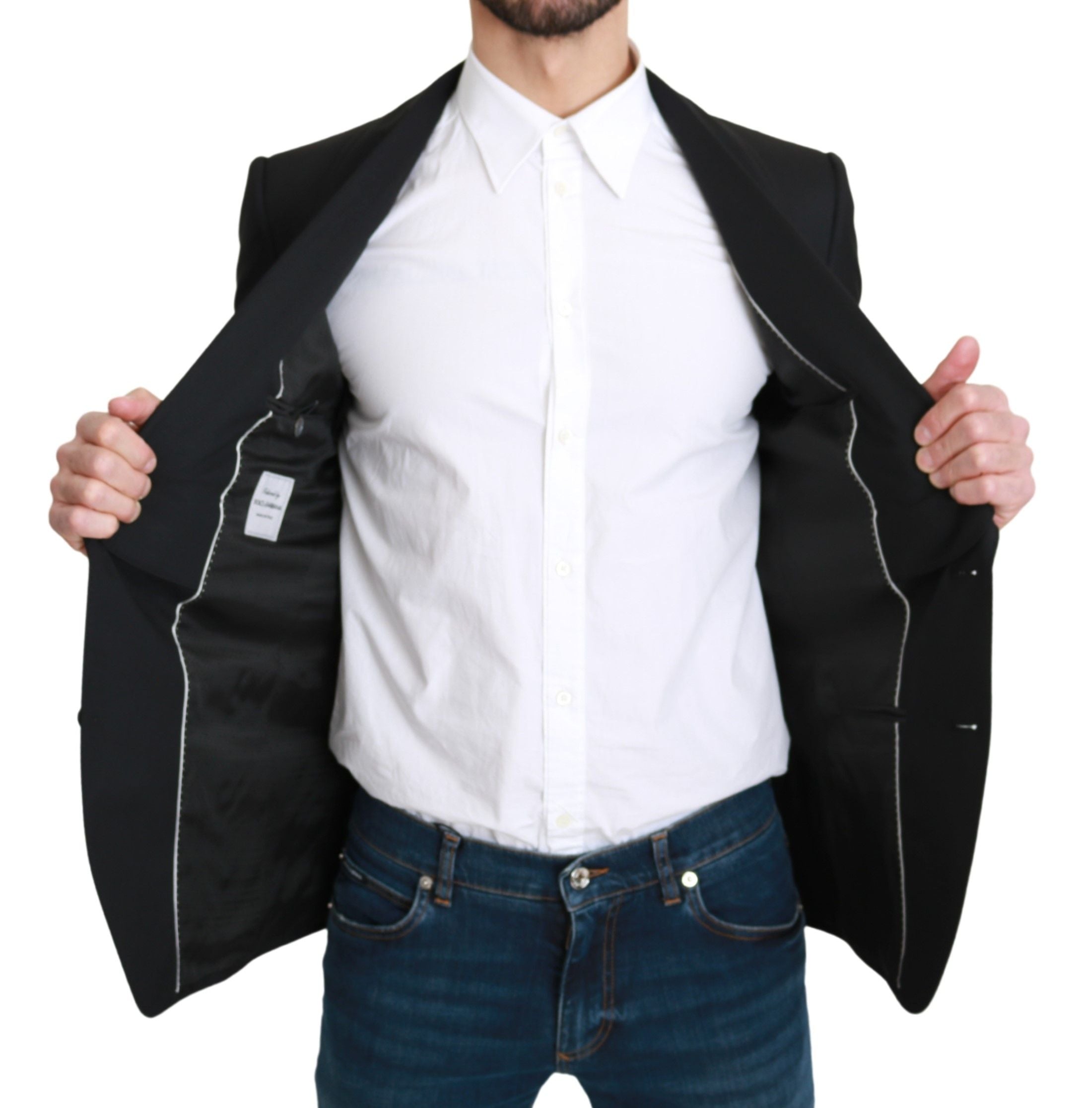 Zwarte enkelrijs formele wollen blazer