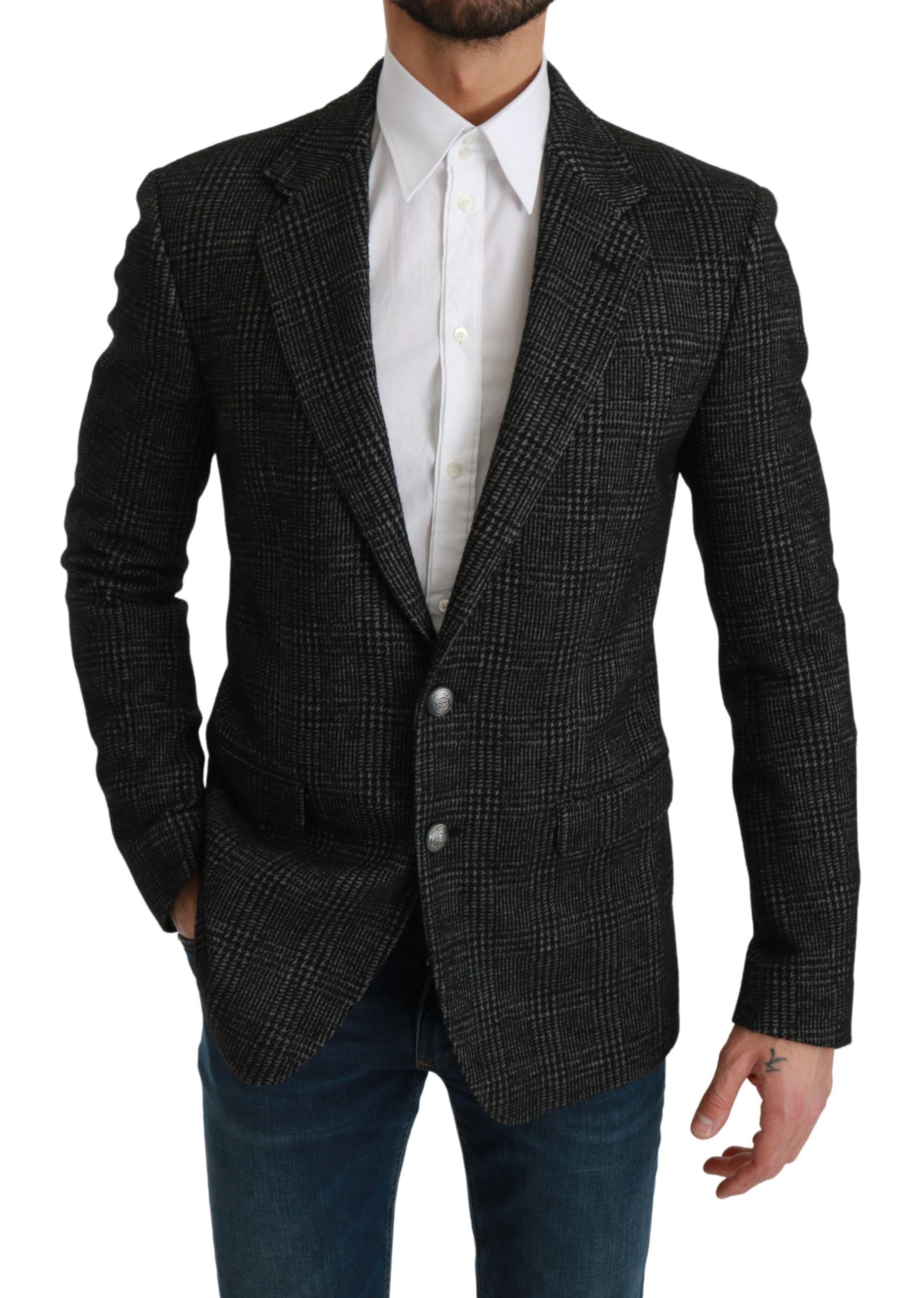 Grijs geruit slim fit jasje blazer