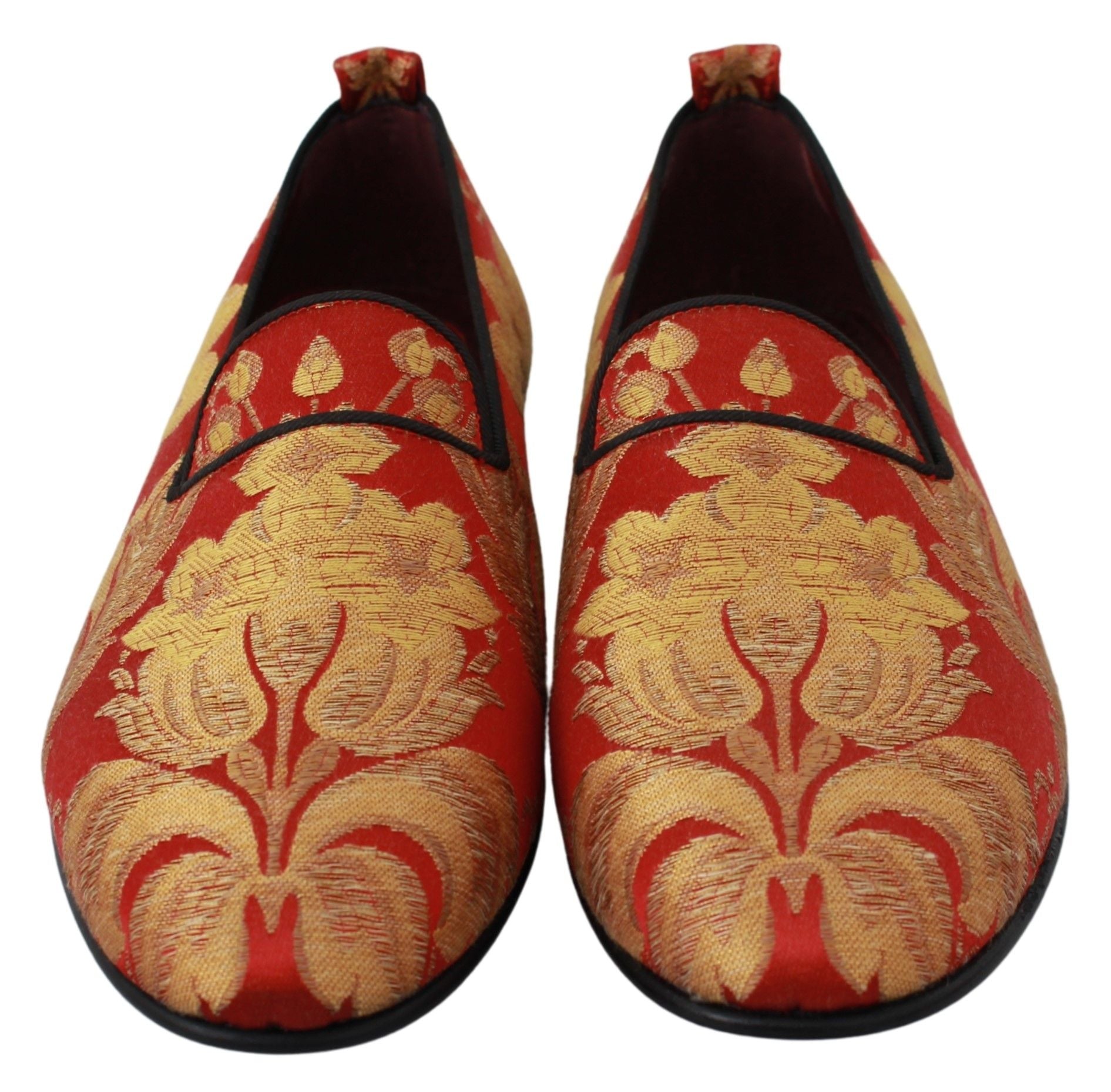 Rode gouden brokaat pantoffels loafers schoenen