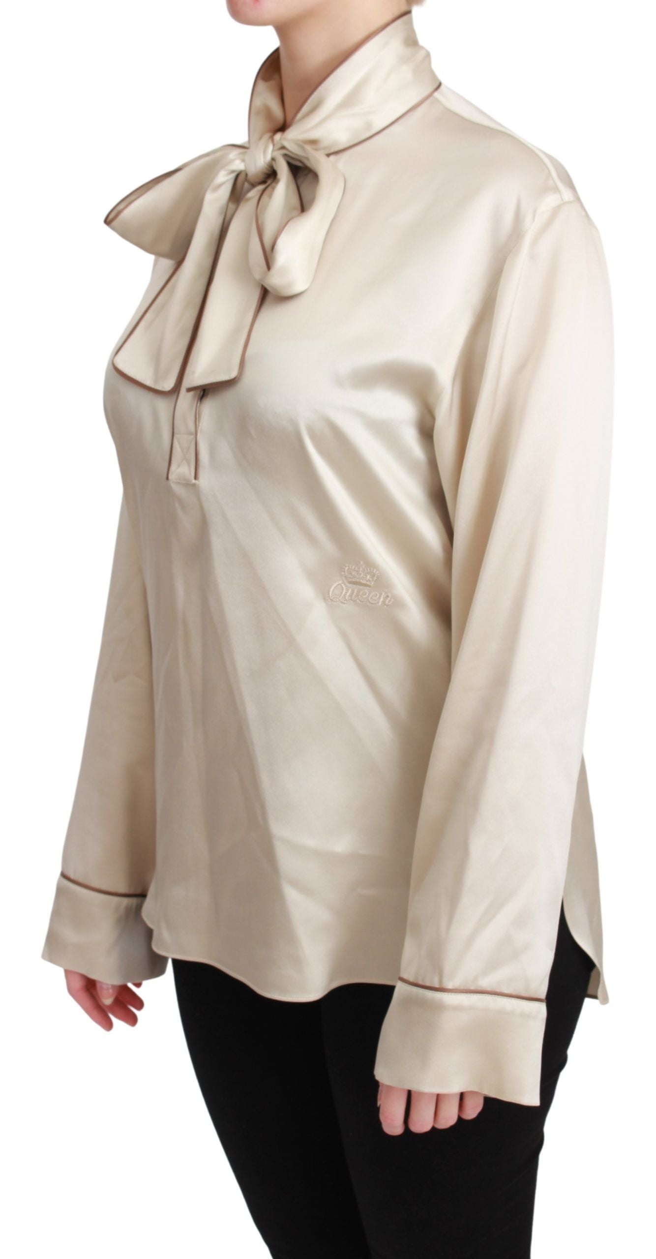 Beige mouw top Queen zijden satijnen blouse