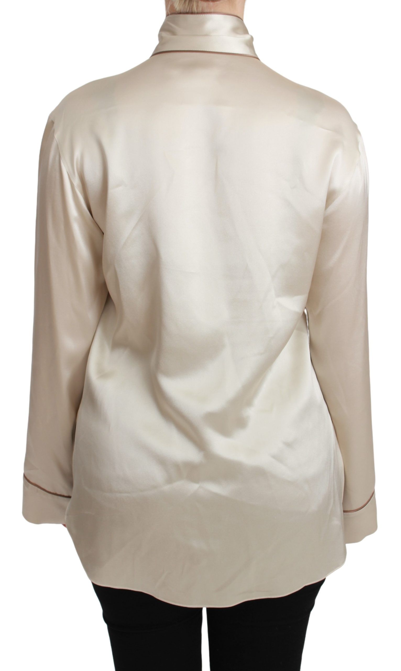 Beige mouw top Queen zijden satijnen blouse