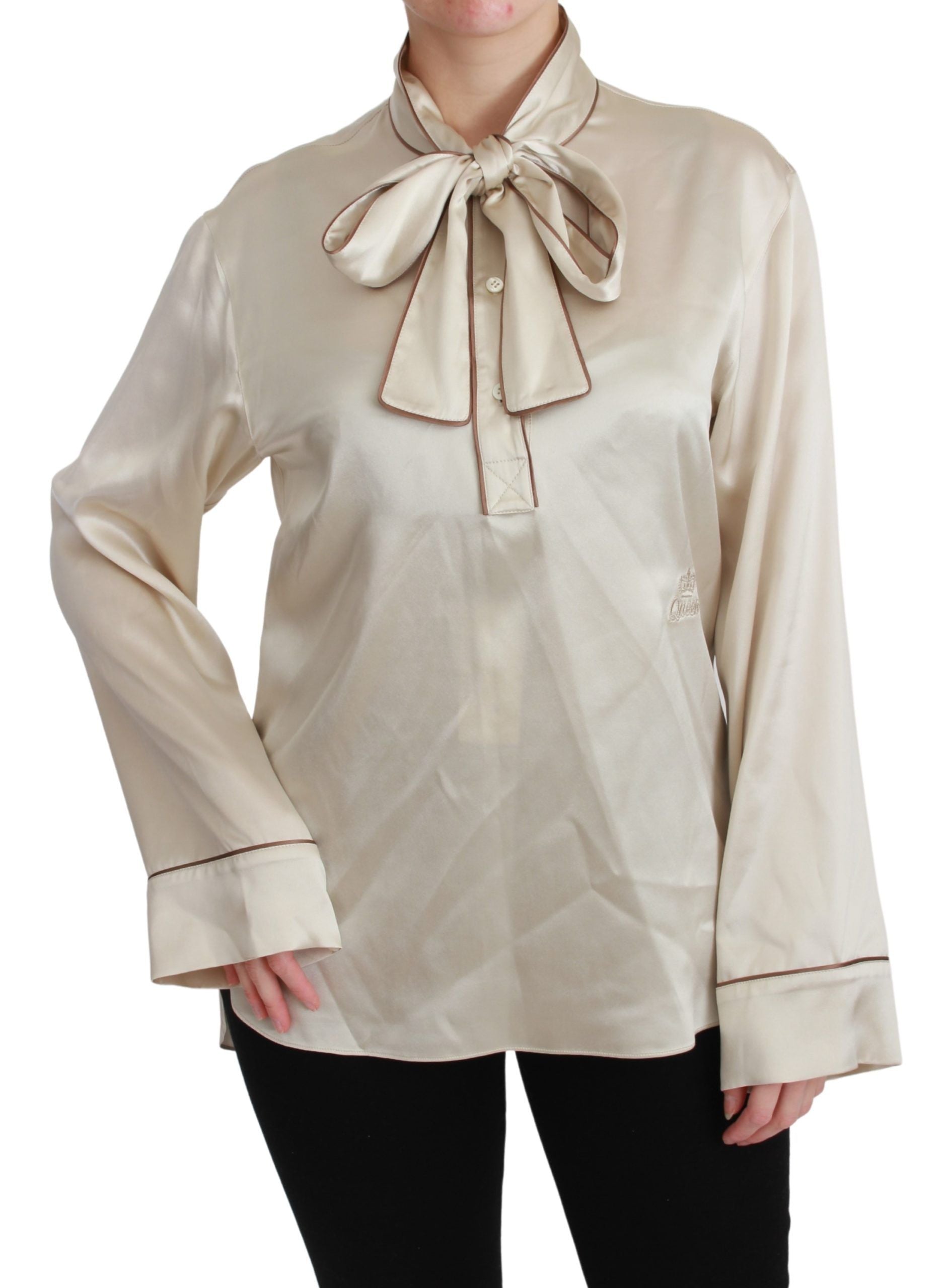 Beige mouw top Queen zijden satijnen blouse
